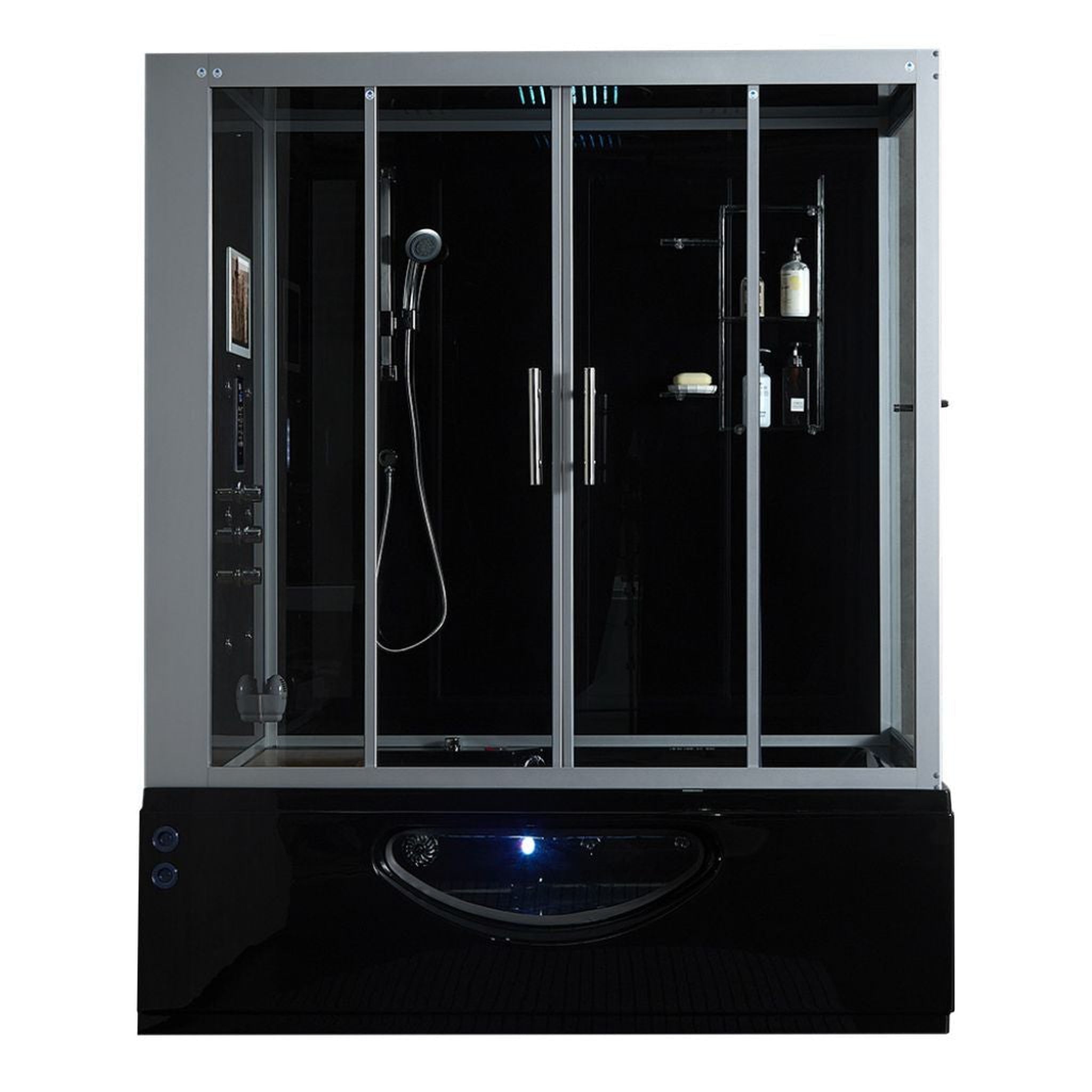 Maya Bath, Maya Bath Platinum Catania 71" x 38" x 88" 33-Jet Rectangle Black Computerized Steam Shower Massage Bathtub With Sliding Doors in Left Position