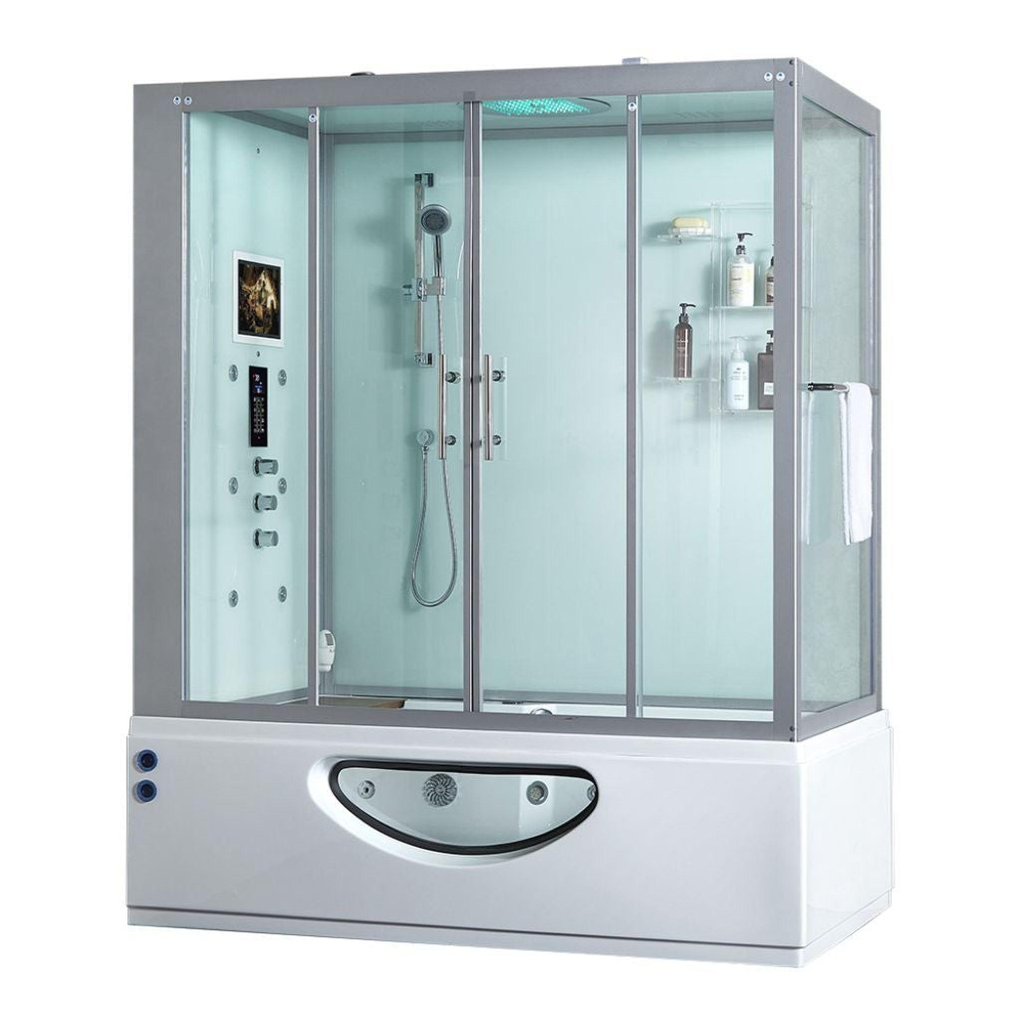 Maya Bath, Maya Bath Platinum Catania 71" x 38" x 88" 33-Jet Rectangle White Computerized Steam Shower Massage Bathtub With Sliding Doors in Left Position