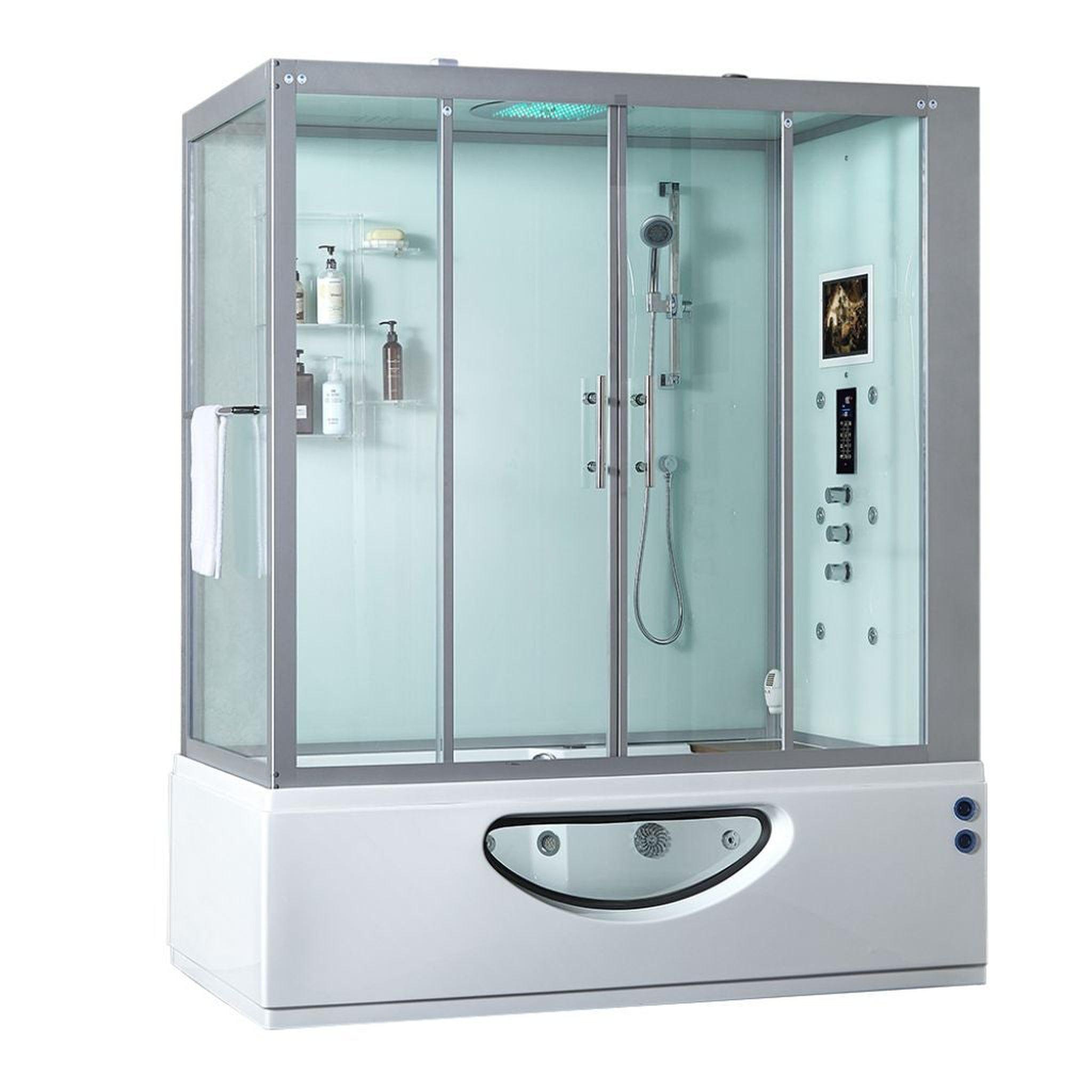 Maya Bath, Maya Bath Platinum Catania 71" x 38" x 88" 33-Jet Rectangle White Computerized Steam Shower Massage Bathtub With Sliding Doors in Right Position