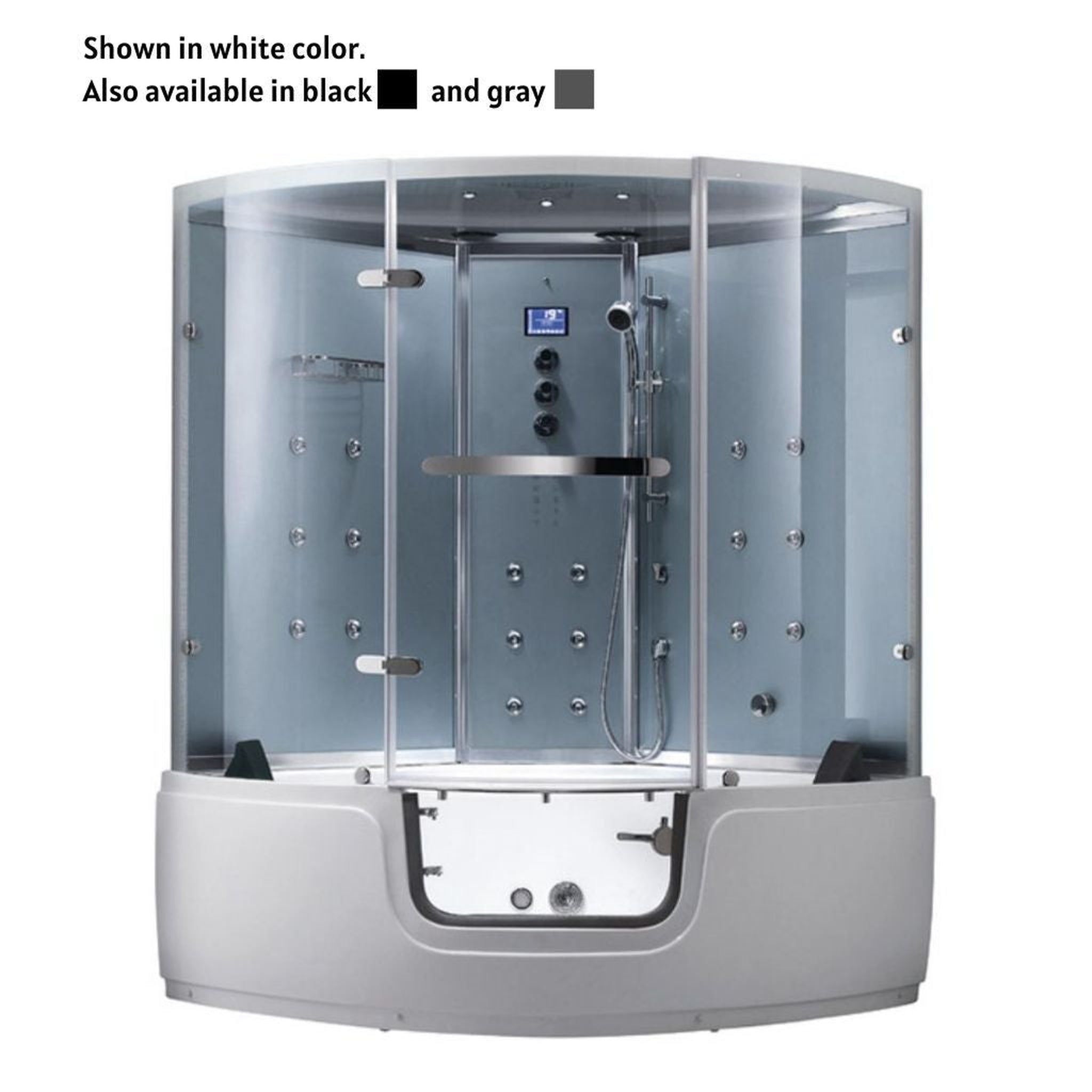 Maya Bath, Maya Bath Platinum Comfort 55" x 55" x 88" 38-Jet Black Computerized Walk-in Steam Shower Massage Bathtub With Hinged Door