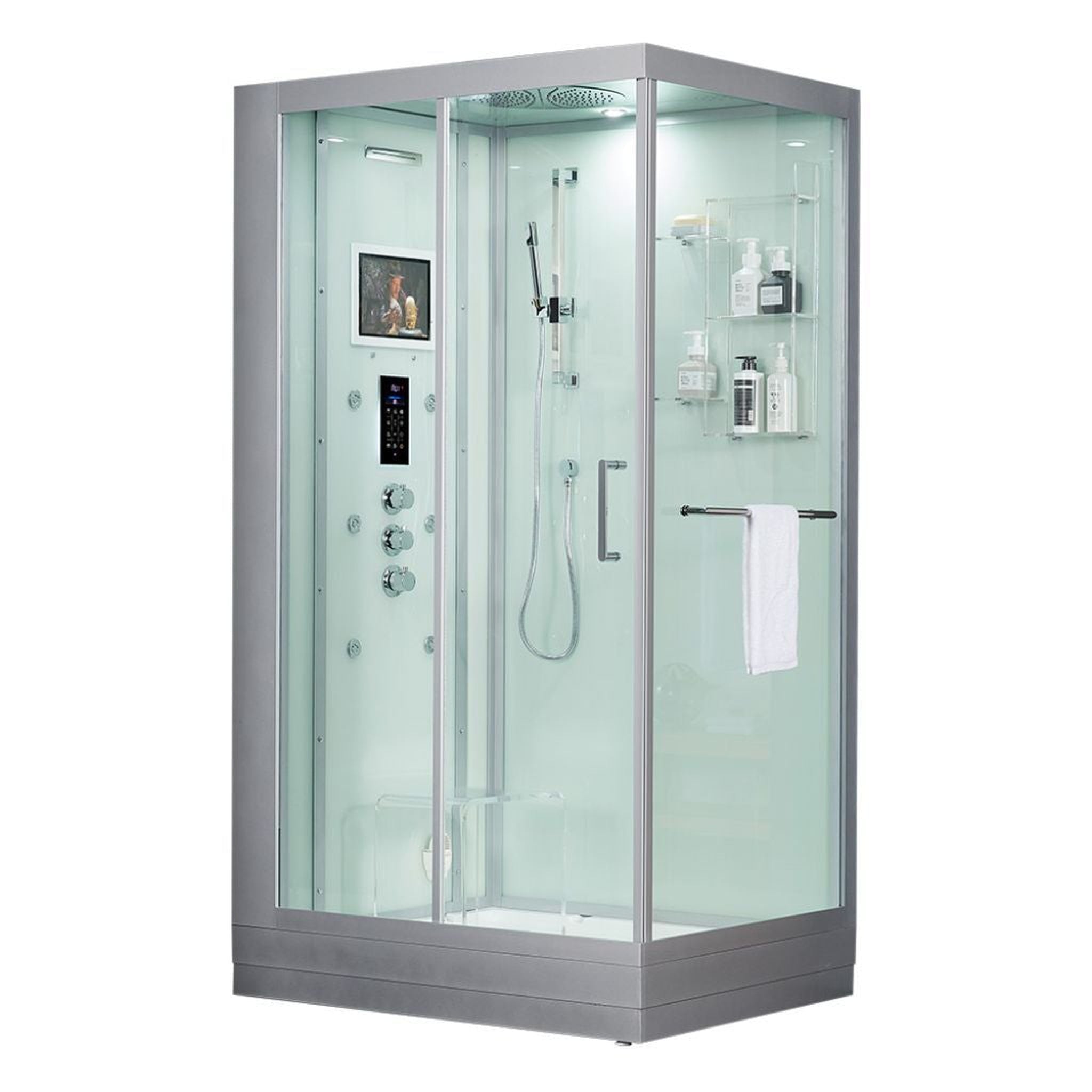 Maya Bath, Maya Bath Platinum Lucca 47" x 33" x 88" 6-Jet Rectangle White Computerized Steam Shower Massage Bathtub With Sliding Door in Left Position