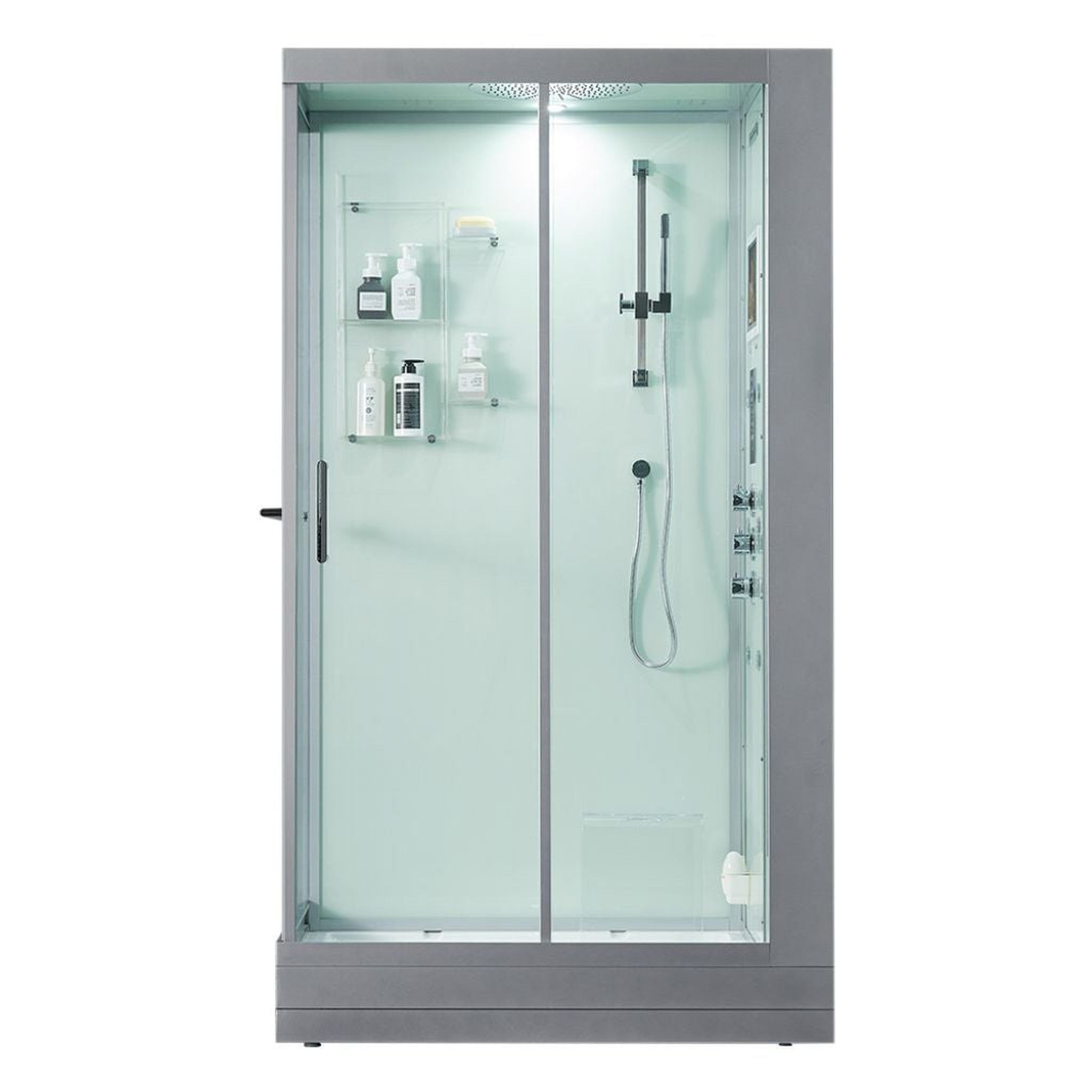 Maya Bath, Maya Bath Platinum Lucca 47" x 33" x 88" 6-Jet Rectangle White Computerized Steam Shower Massage Bathtub With Sliding Door in Right Position