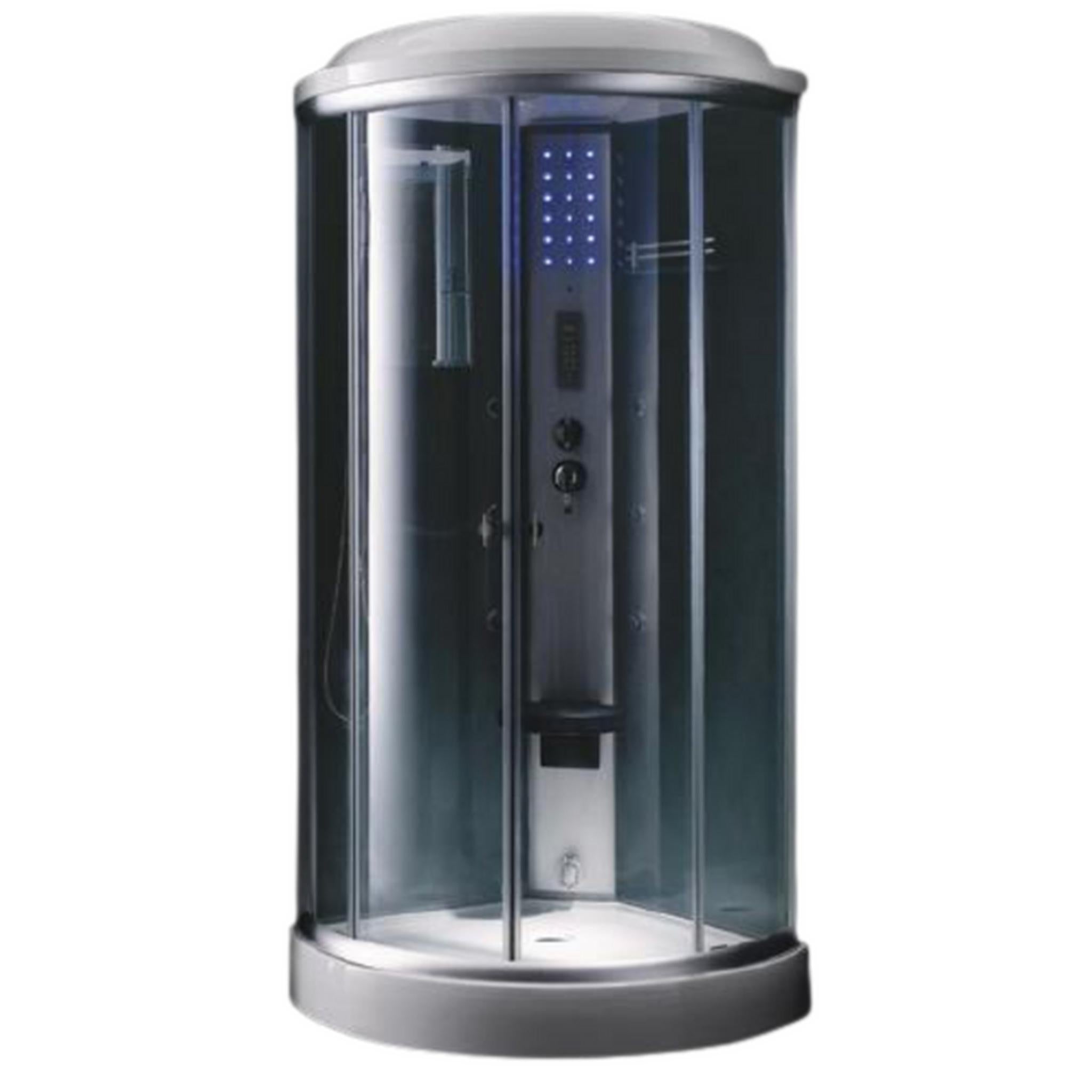 Mesa, Mesa 36" x 36" x 85" Round Clear Tempered Glass Corner Steam Shower With 3kW Steam Generator, 6 Body Massage Jets and Ozone Sterilization System