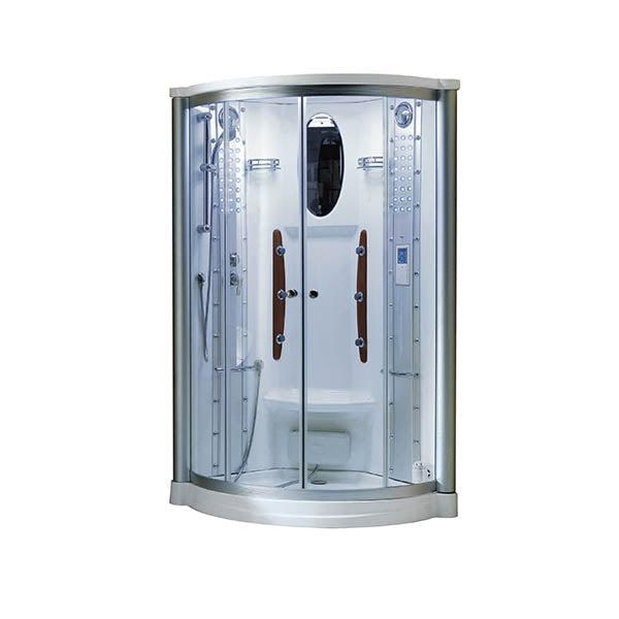 Mesa, Mesa 42" x 42" x 85" Clear Tempered Glass Corner Steam Shower With 3kW Steam Generator, 6 Acupuncture Water Body Jets and Ozone Sterilization System