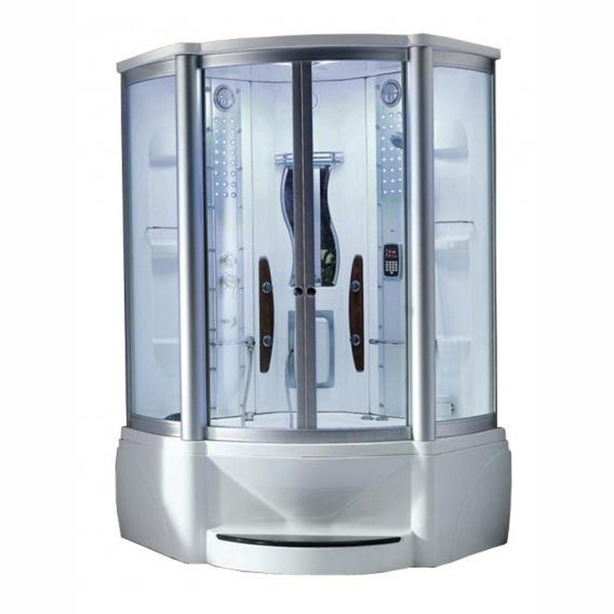 Mesa, Mesa 48” x 48” x 85” Clear Tempered Glass Corner Steam Shower With Jetted Tub Combo, 3KW High Output Steam Engine, 2 Acupuncture Jets and 6 Massage Jets