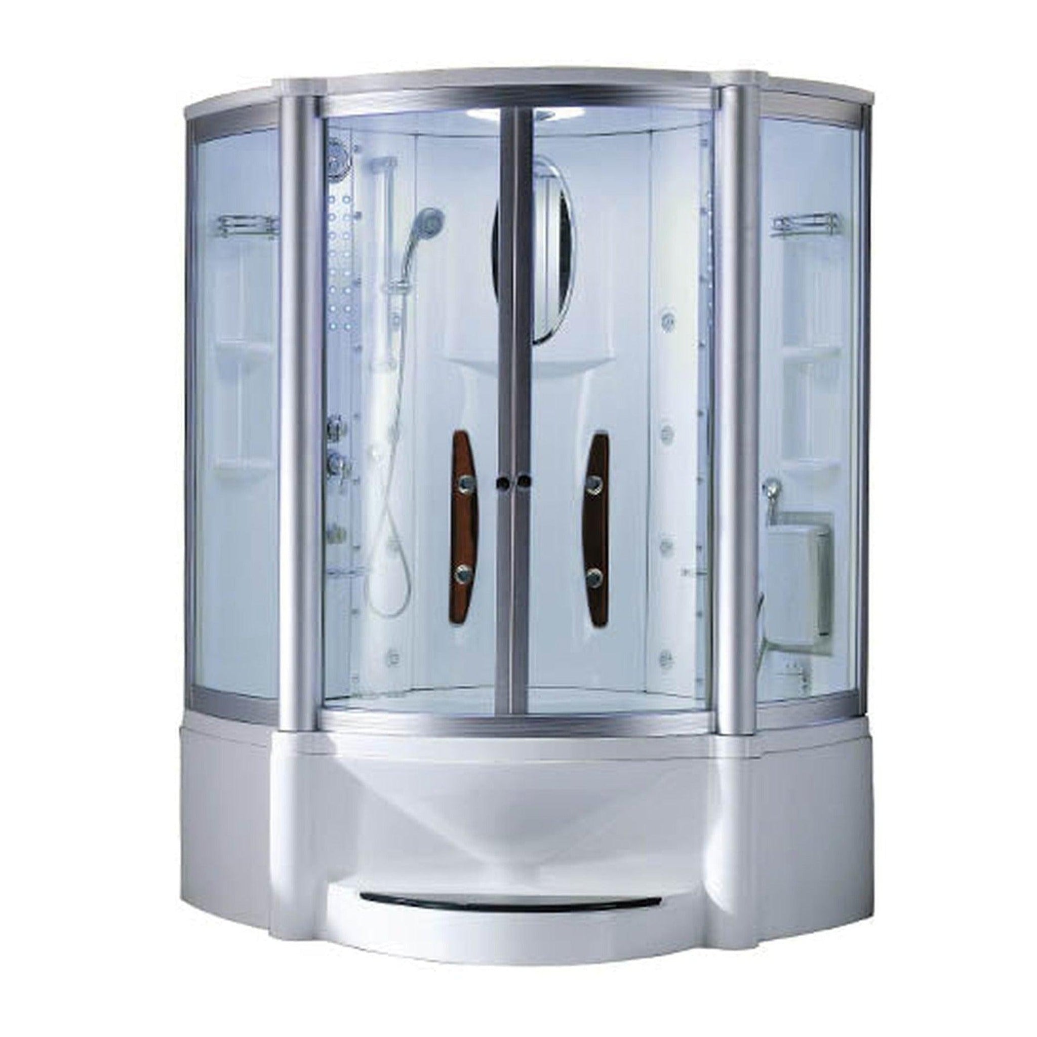 Mesa, Mesa 55" x 55" x 87" Clear Tempered Glass Combination Steam Shower Jetted Tub With 3kW Steam Generator, 6 Acupuncture Jets and 6 Whirlpool Jets