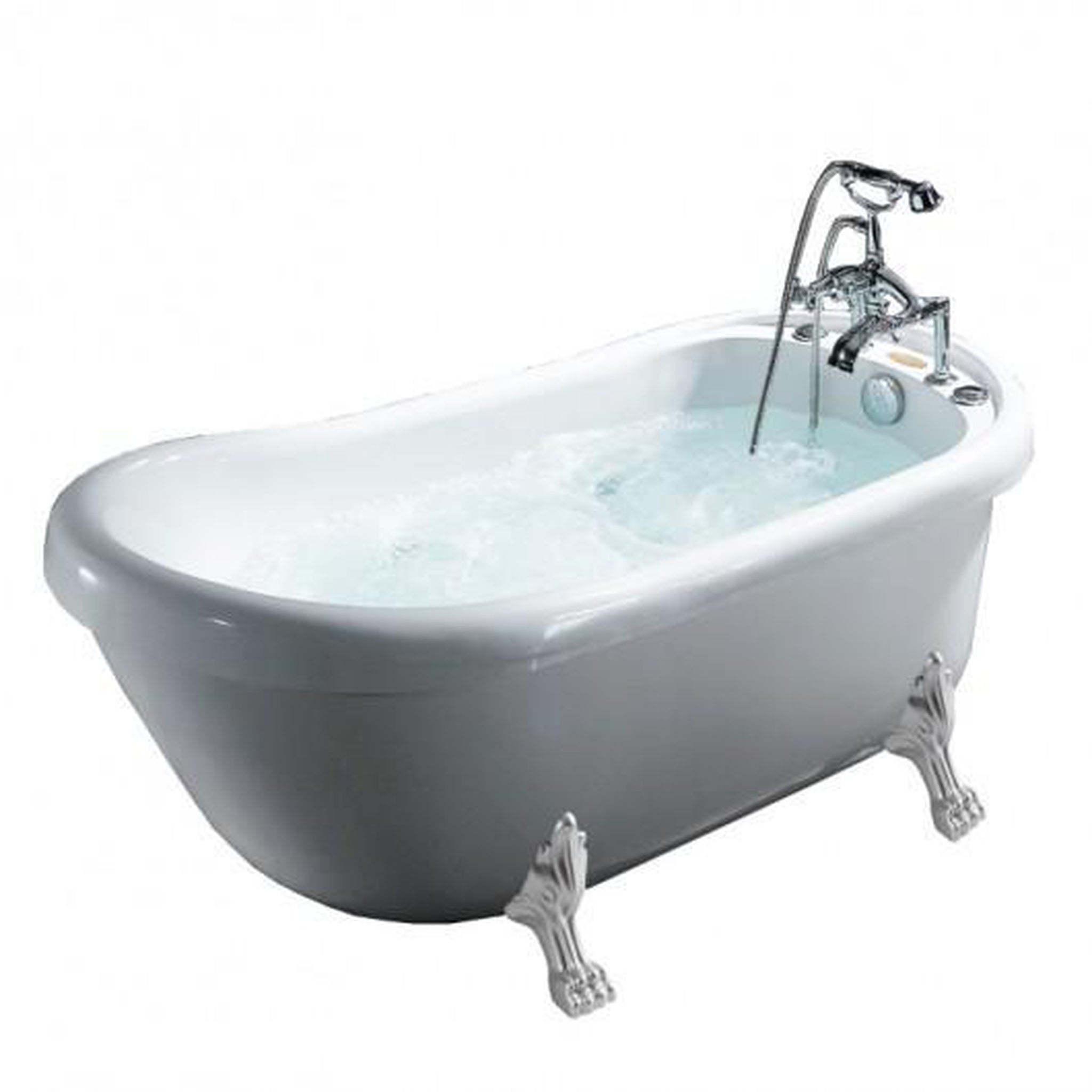 Mesa, Mesa Malibu 67" x 32" x 31" One Person Freestanding Whirlpool Clawfoot Tub With 6 Massage Jets and Antique Chrome Faucet