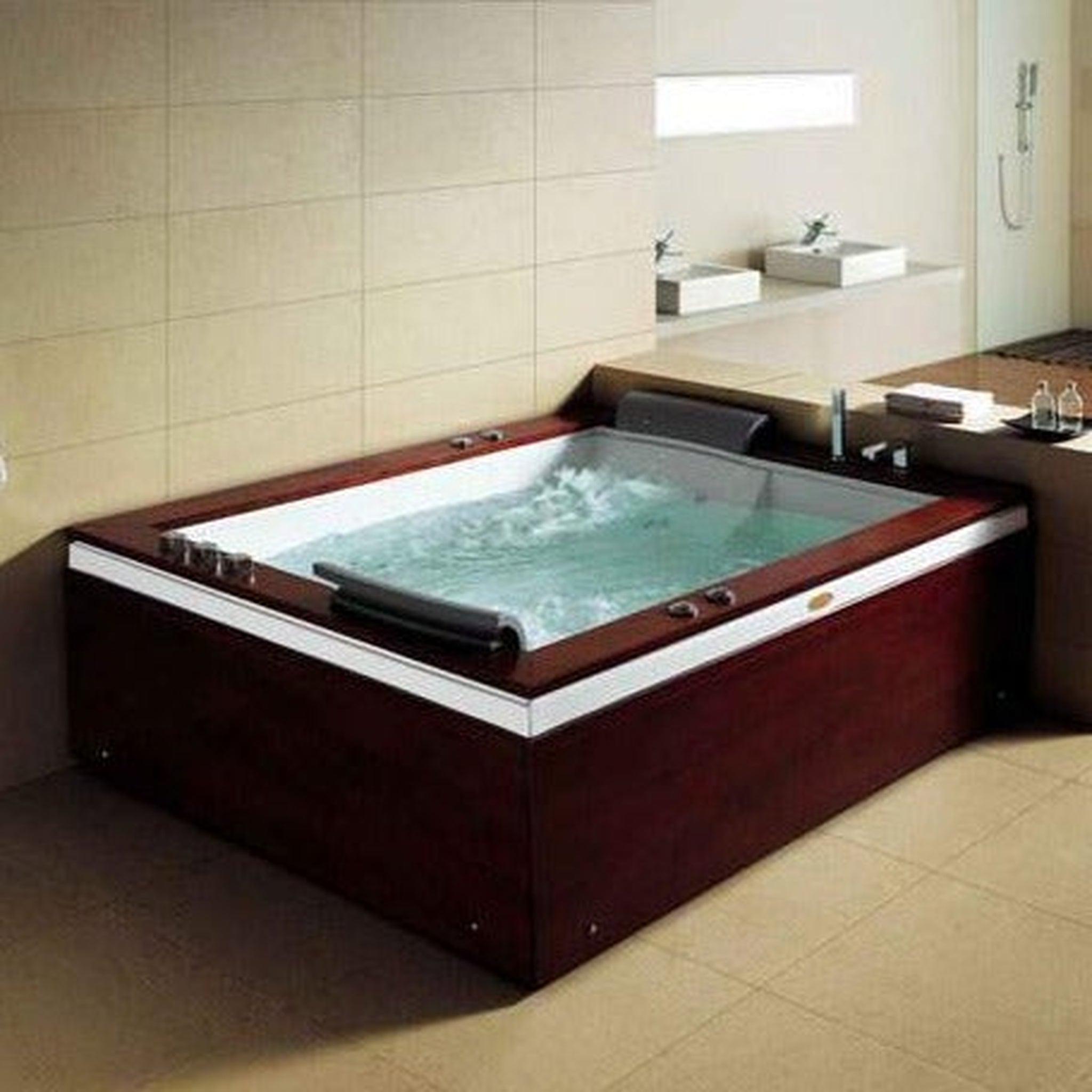 Mesa, Mesa Monterey 71" x 60" x 28" Two Person Freestanding Bathtub With Brown Rich Hard Wood Decking, 12 Whirlpool Jets, Dual Air and Hydratherapy