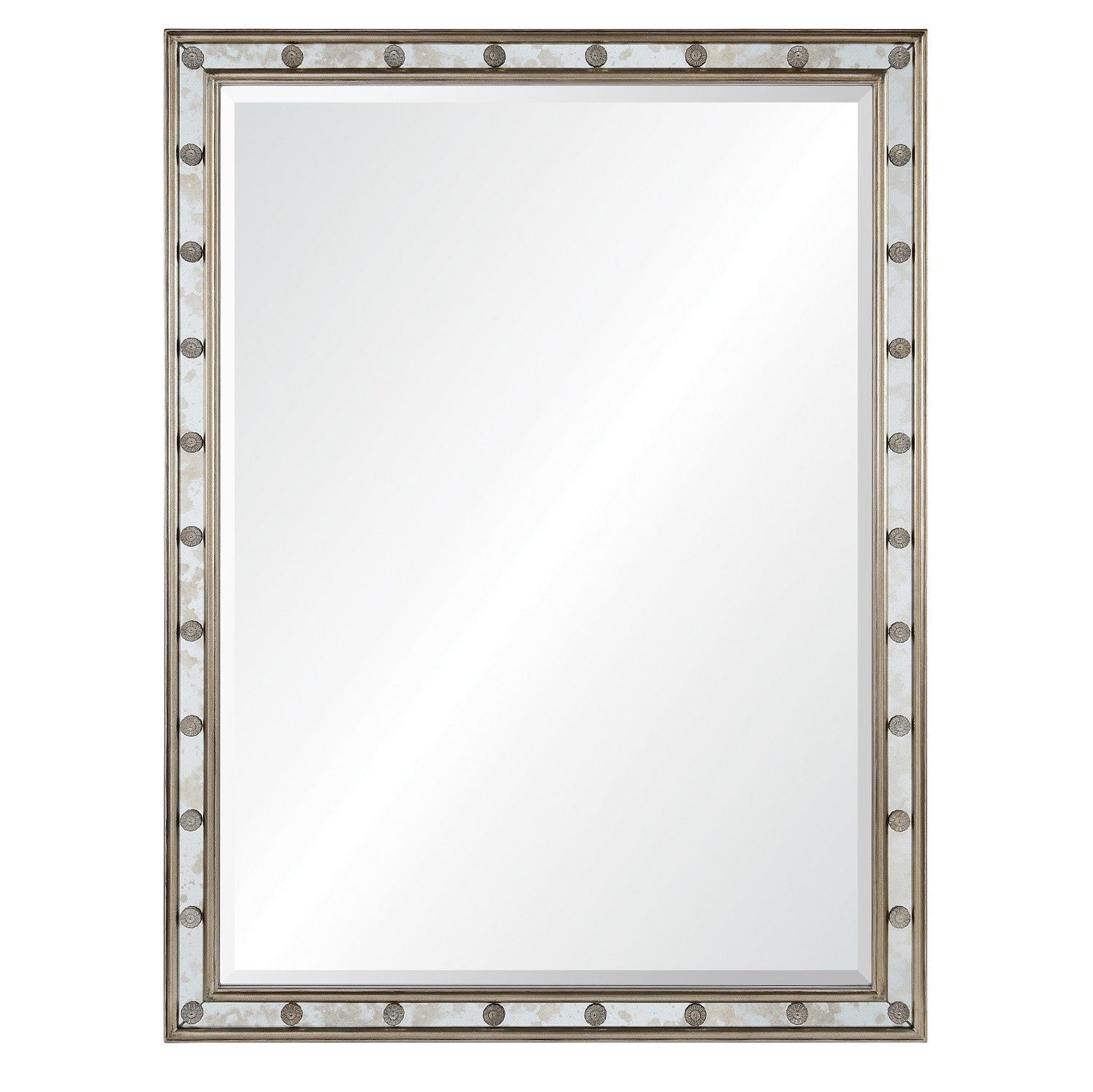 Mirror Home, Mirror Home Michael S. Smith 36" X 48" Wall-Mounted Antique Framed Bathroom Mirror With Distressed Silver Leaf & French Blue Clay Finish