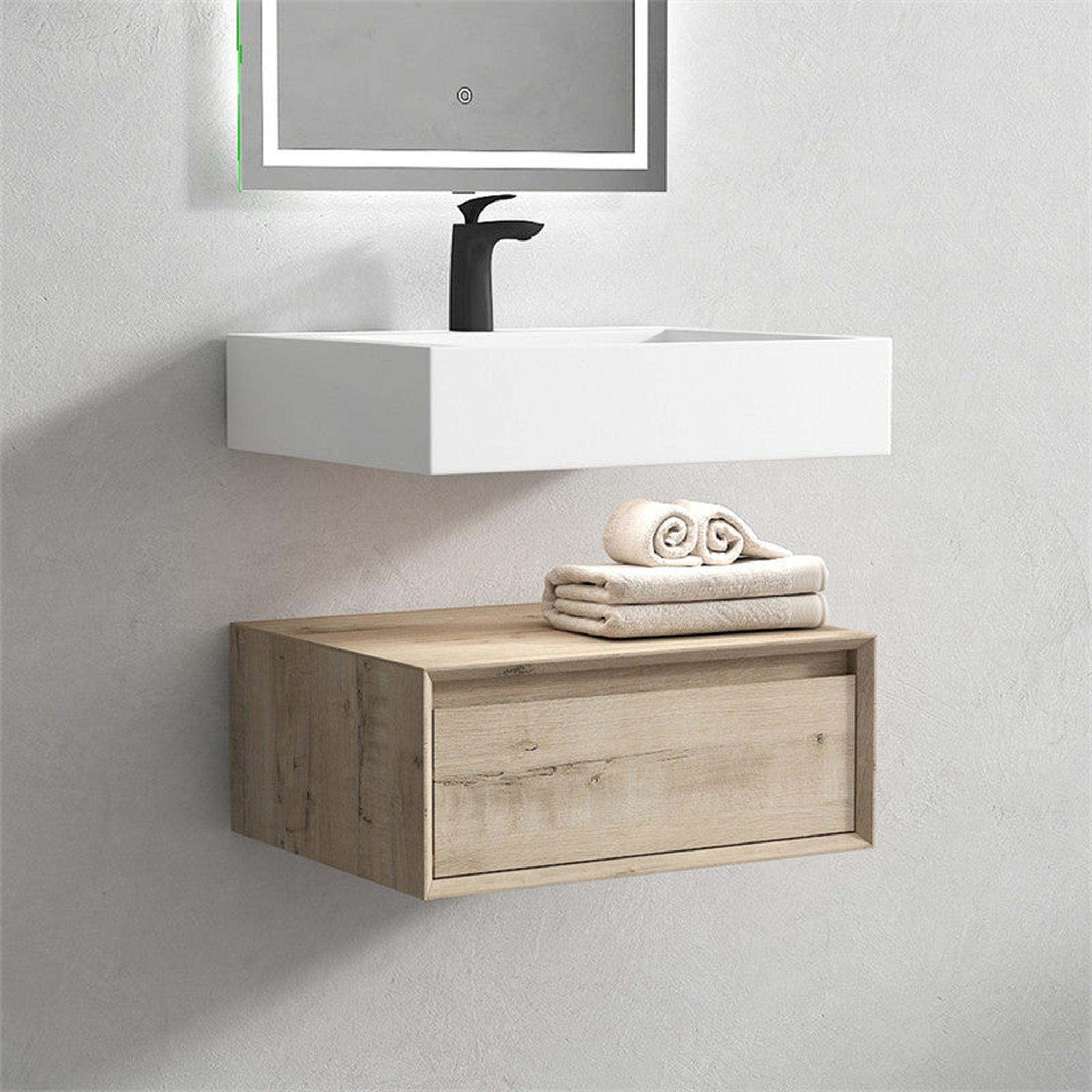 Moreno Bath, Moreno Bath ALYSA 24" Light Oak Floating Vanity With Single Reinforced White Acrylic Sink