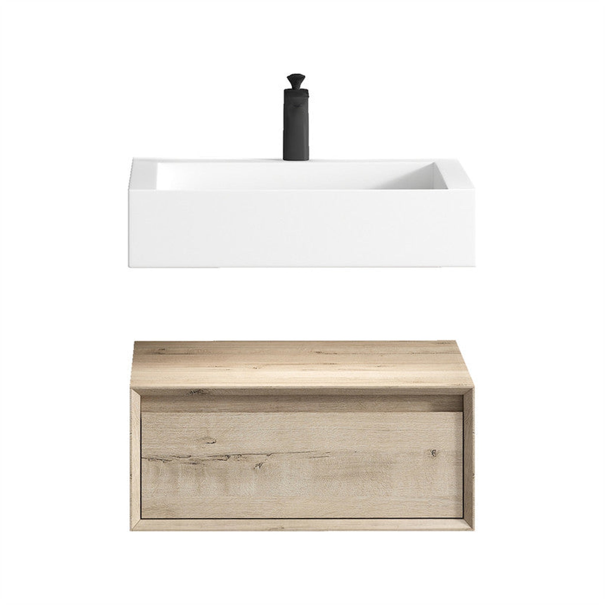 Moreno Bath, Moreno Bath ALYSA 24" Light Oak Floating Vanity With Single Reinforced White Acrylic Sink