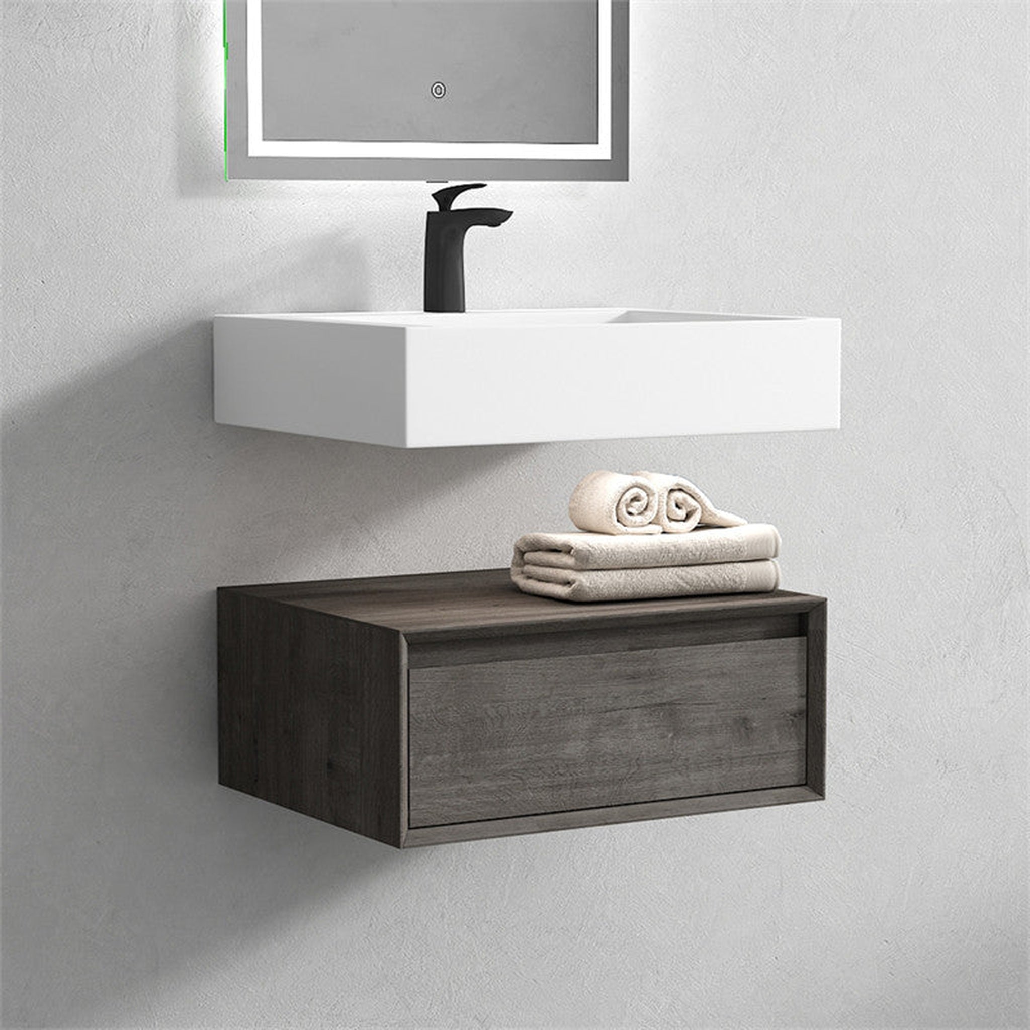 Moreno Bath, Moreno Bath ALYSA 24" Smoke Oak Floating Vanity With Single Reinforced White Acrylic Sink