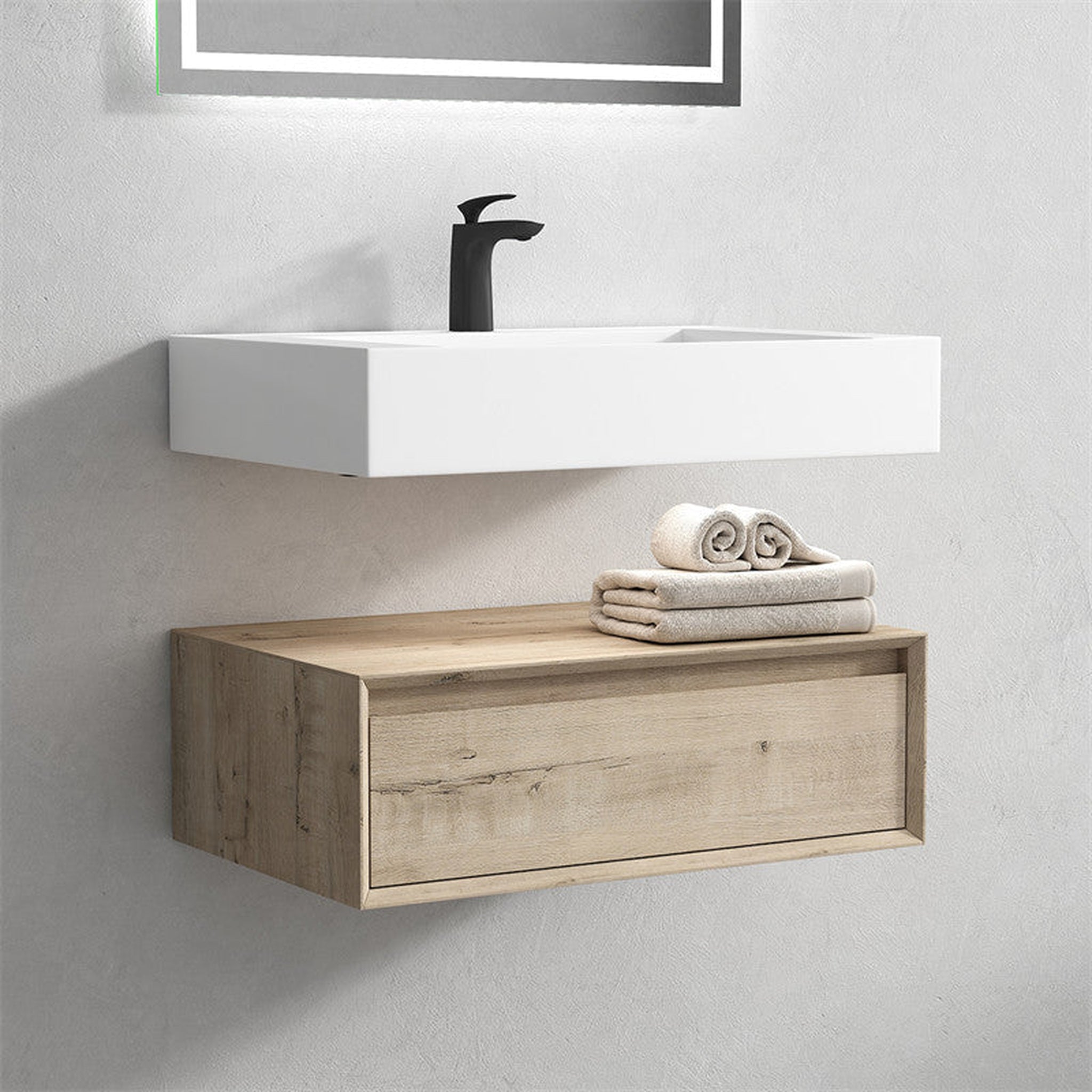 Moreno Bath, Moreno Bath ALYSA 30" Light Oak Floating Vanity With Single Reinforced White Acrylic Sink