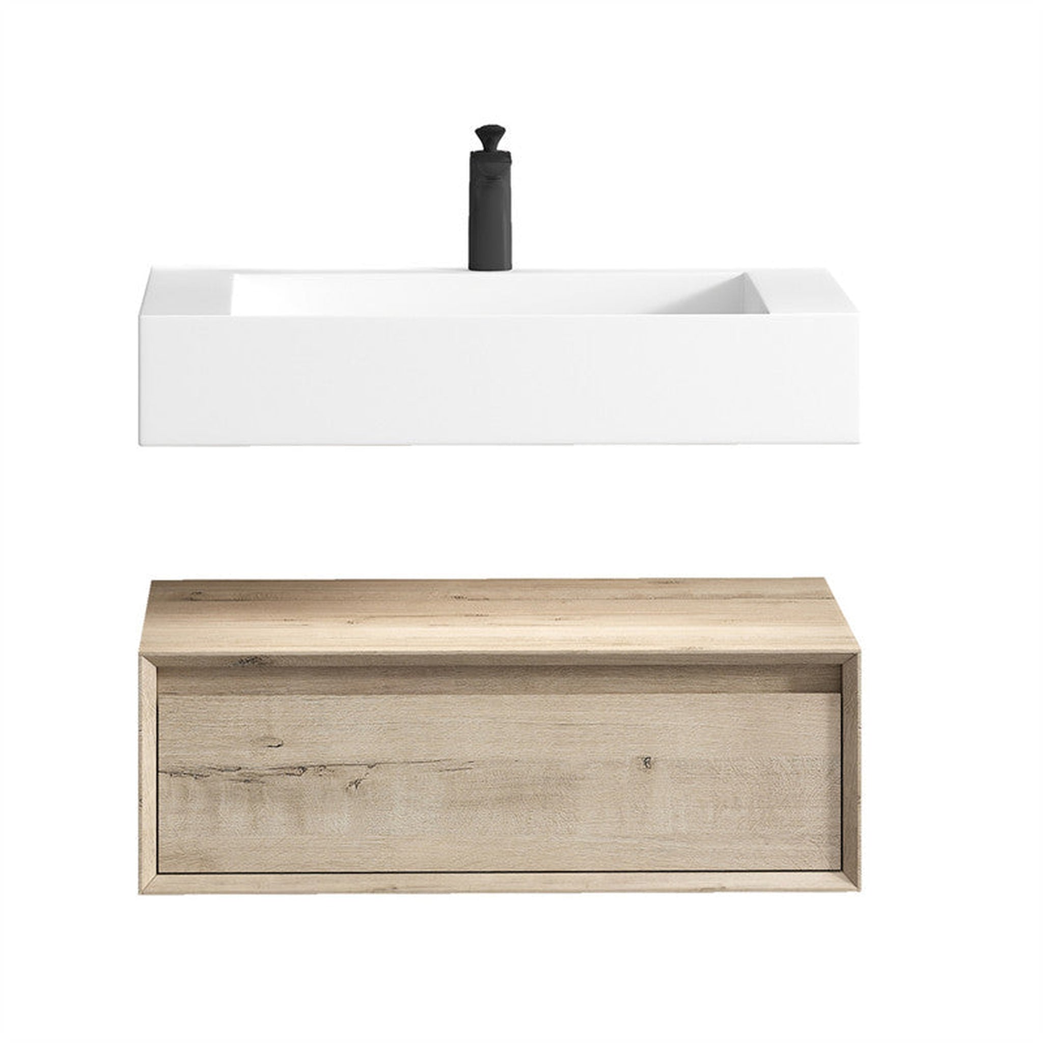 Moreno Bath, Moreno Bath ALYSA 30" Light Oak Floating Vanity With Single Reinforced White Acrylic Sink