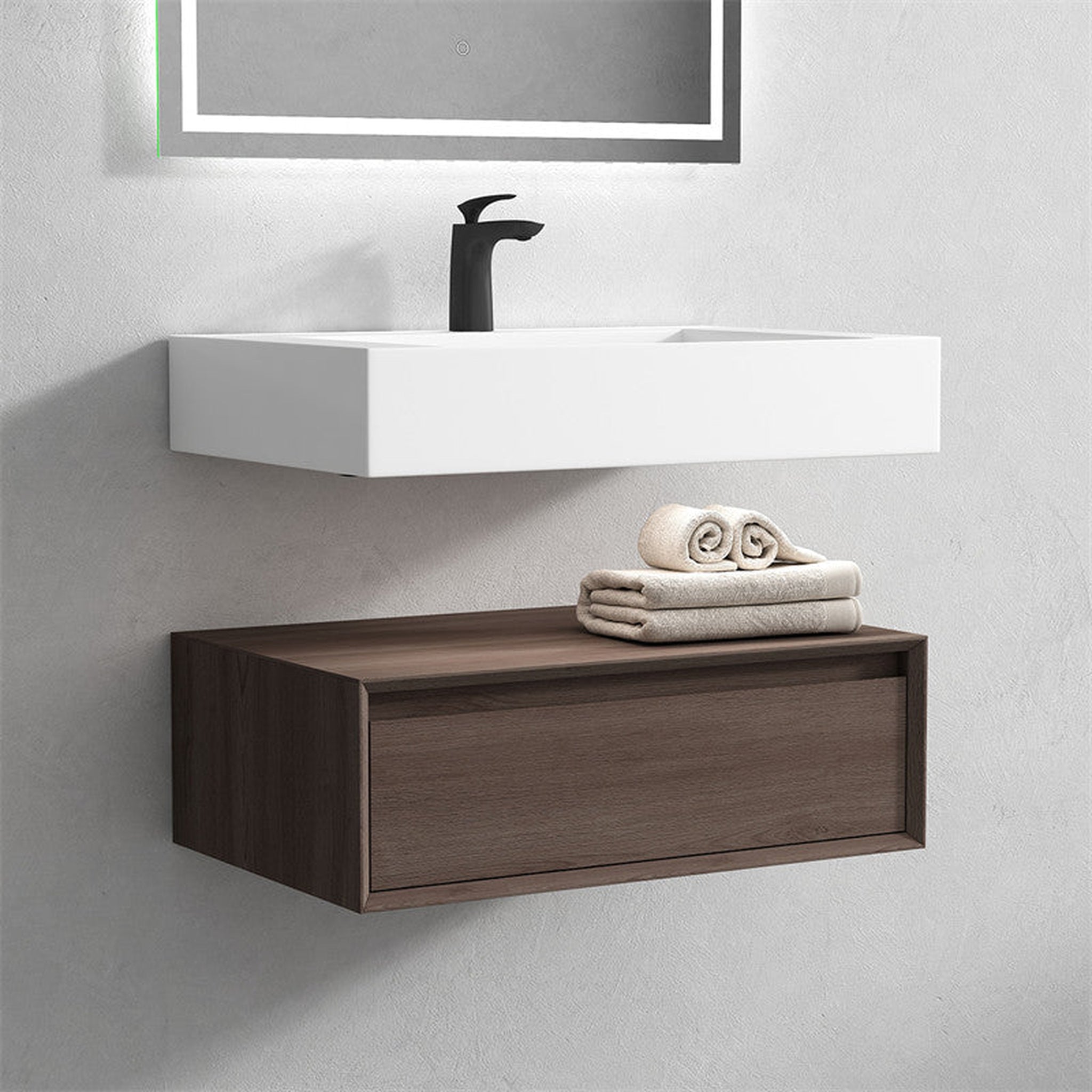 Moreno Bath, Moreno Bath ALYSA 30" Red Oak Floating Vanity With Single Reinforced White Acrylic Sink