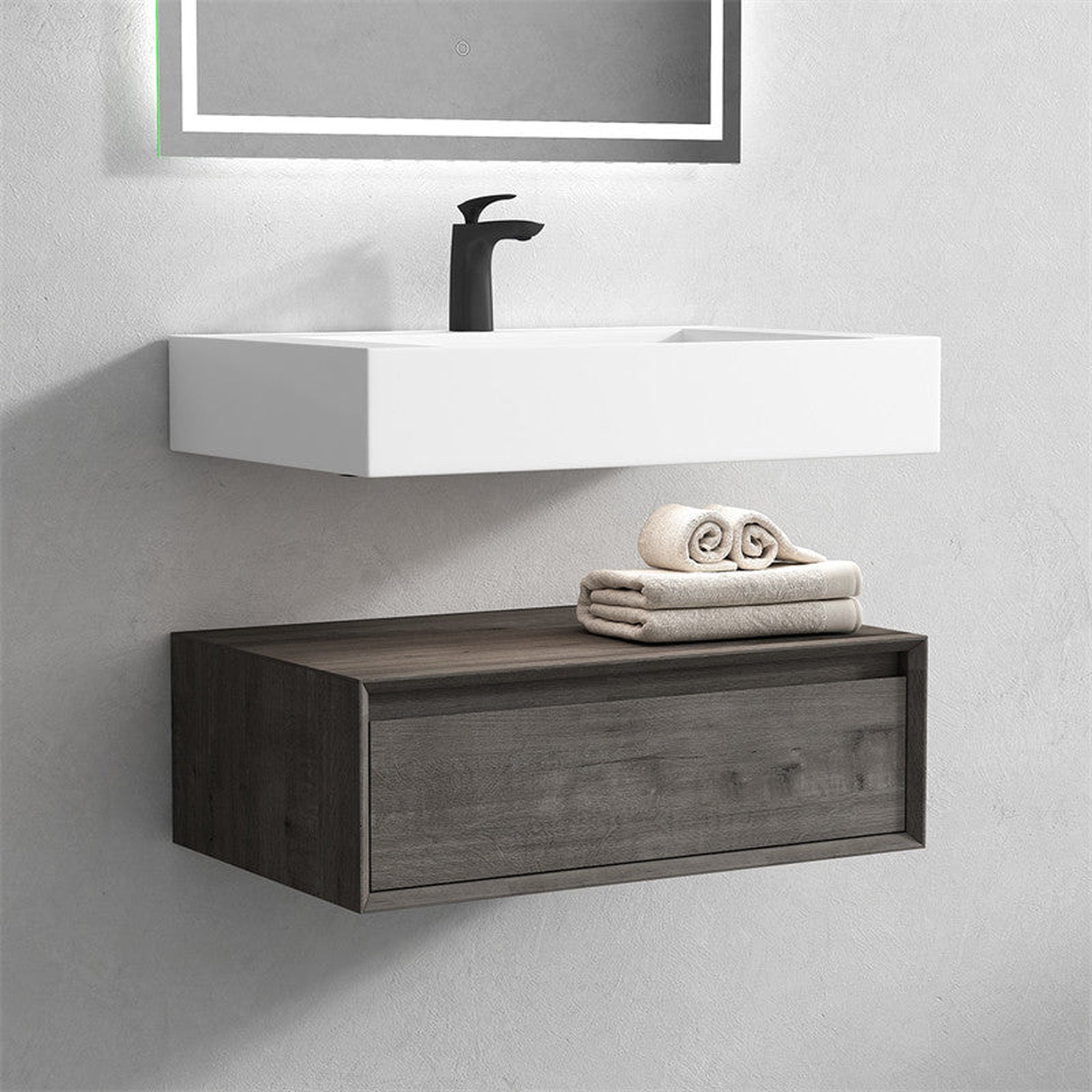 Moreno Bath, Moreno Bath ALYSA 30" Smoke Oak Floating Vanity With Single Reinforced White Acrylic Sink