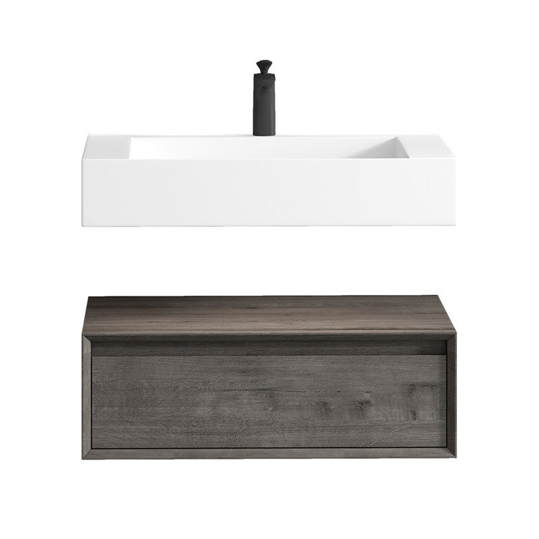 Moreno Bath, Moreno Bath ALYSA 30" Smoke Oak Floating Vanity With Single Reinforced White Acrylic Sink