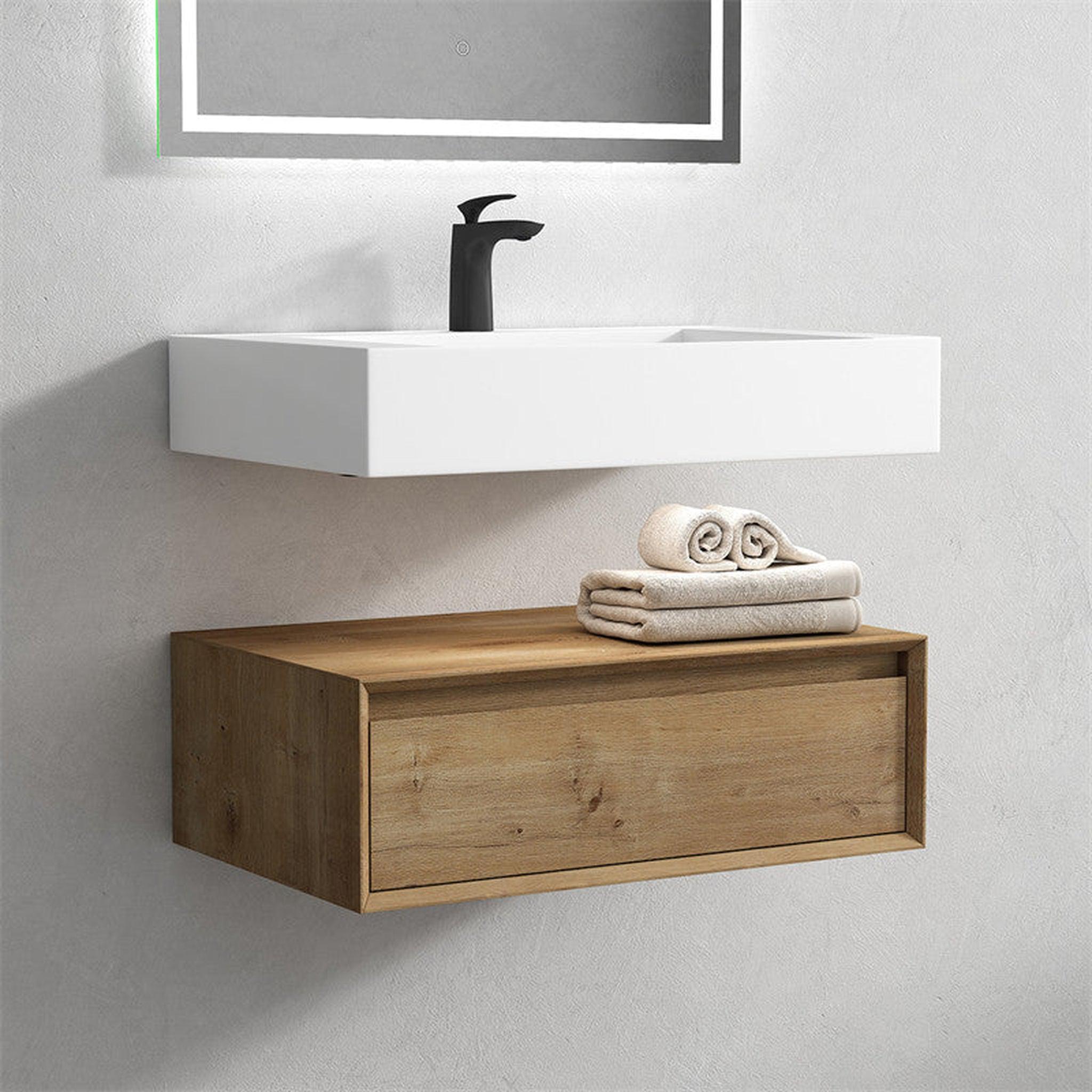 Moreno Bath, Moreno Bath ALYSA 30" White Oak Floating Vanity With Single Reinforced White Acrylic Sink