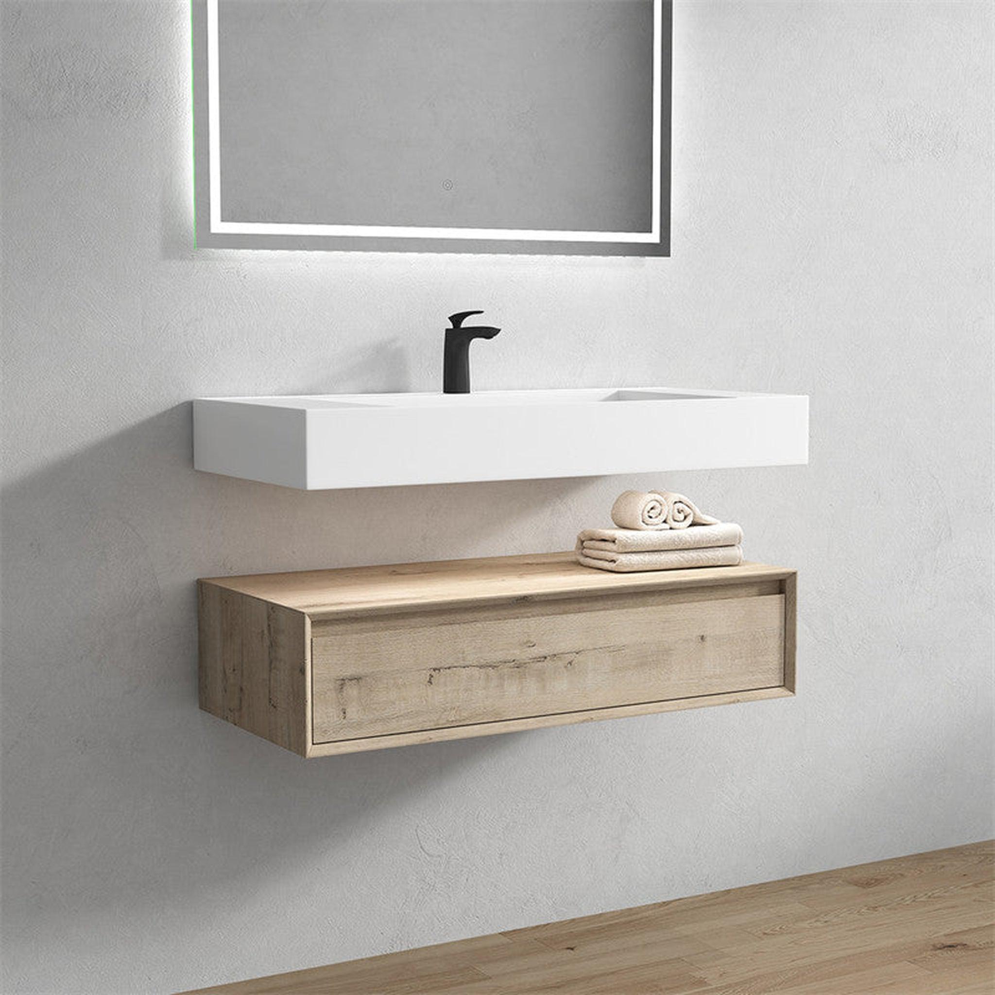 Moreno Bath, Moreno Bath ALYSA 36" Light Oak Floating Vanity With Single Reinforced White Acrylic Sink