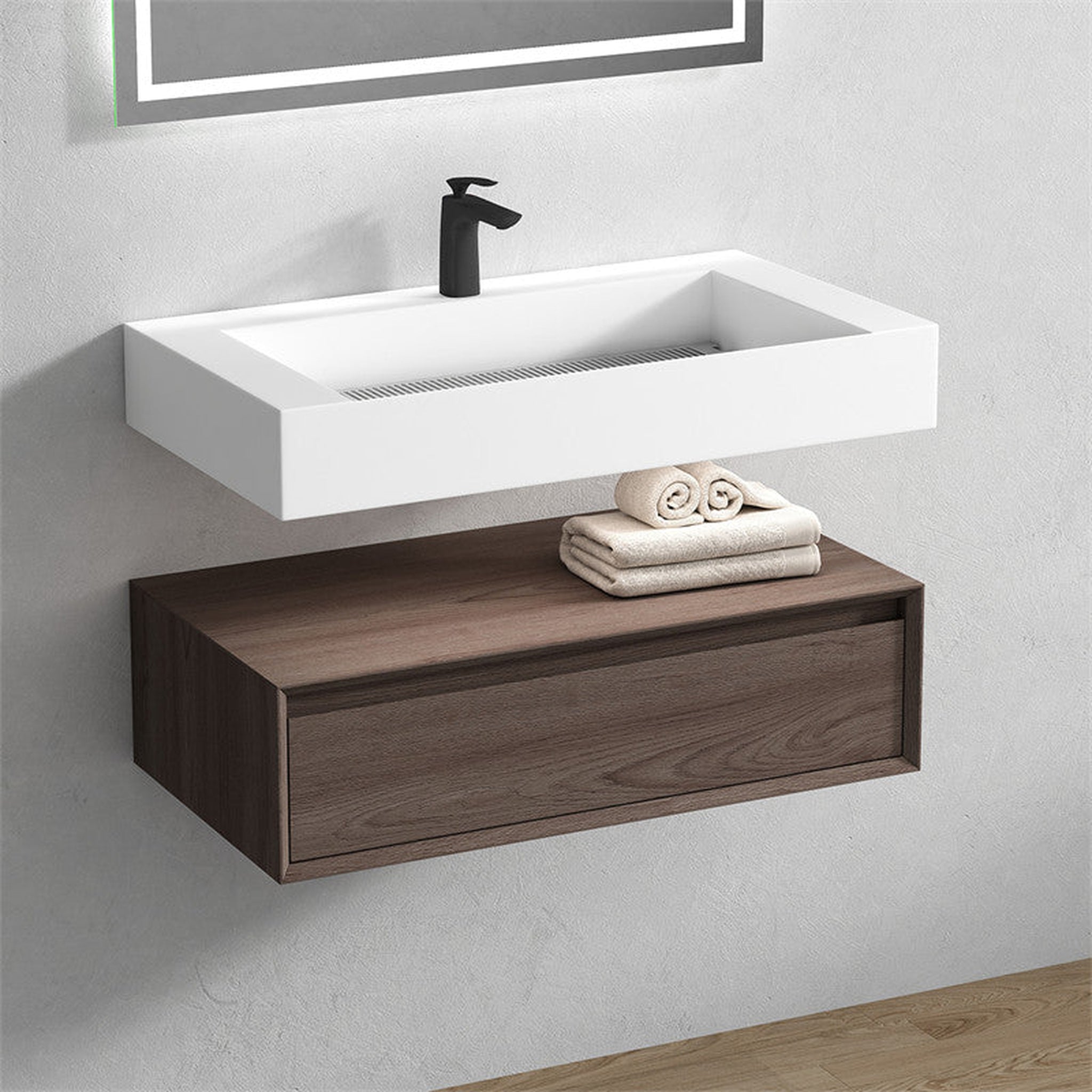 Moreno Bath, Moreno Bath ALYSA 36" Red Oak Floating Vanity With Single Reinforced White Acrylic Sink