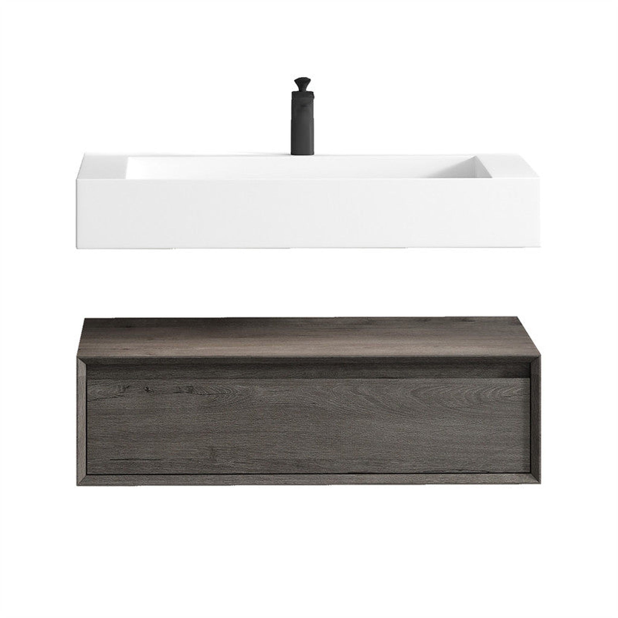 Moreno Bath, Moreno Bath ALYSA 36" Smoke Oak Floating Vanity With Single Reinforced White Acrylic Sink