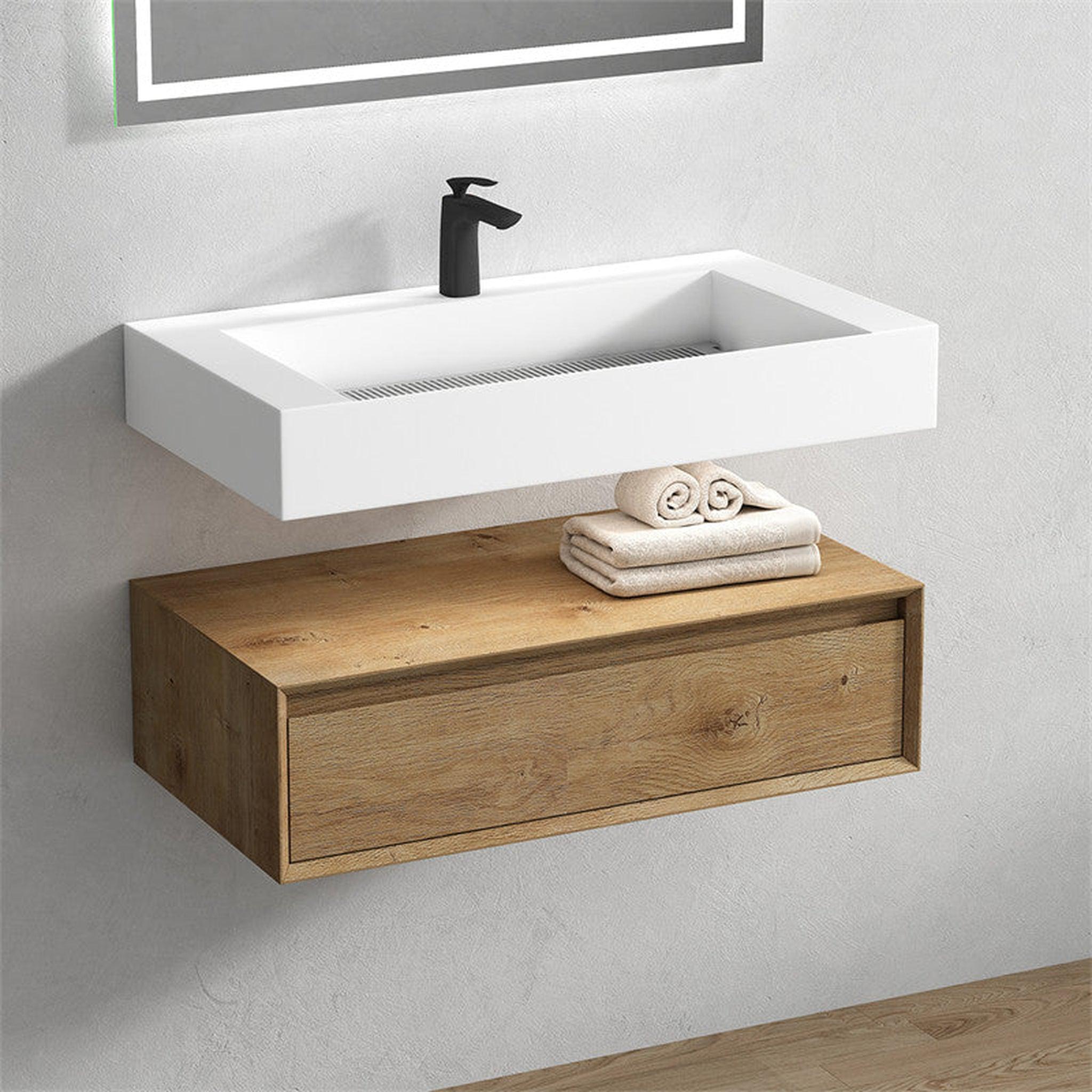 Moreno Bath, Moreno Bath ALYSA 36" White Oak Floating Vanity With Single Reinforced White Acrylic Sink