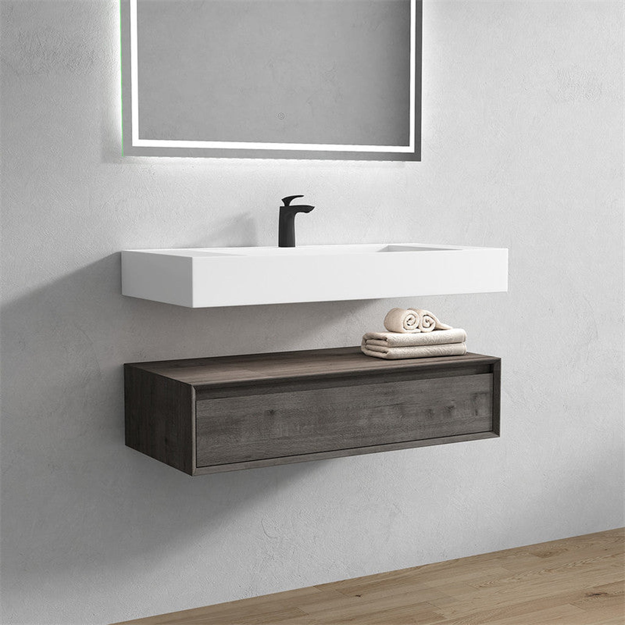 Moreno Bath, Moreno Bath ALYSA 42" Smoke Oak Floating Vanity With Single Reinforced White Acrylic Sink