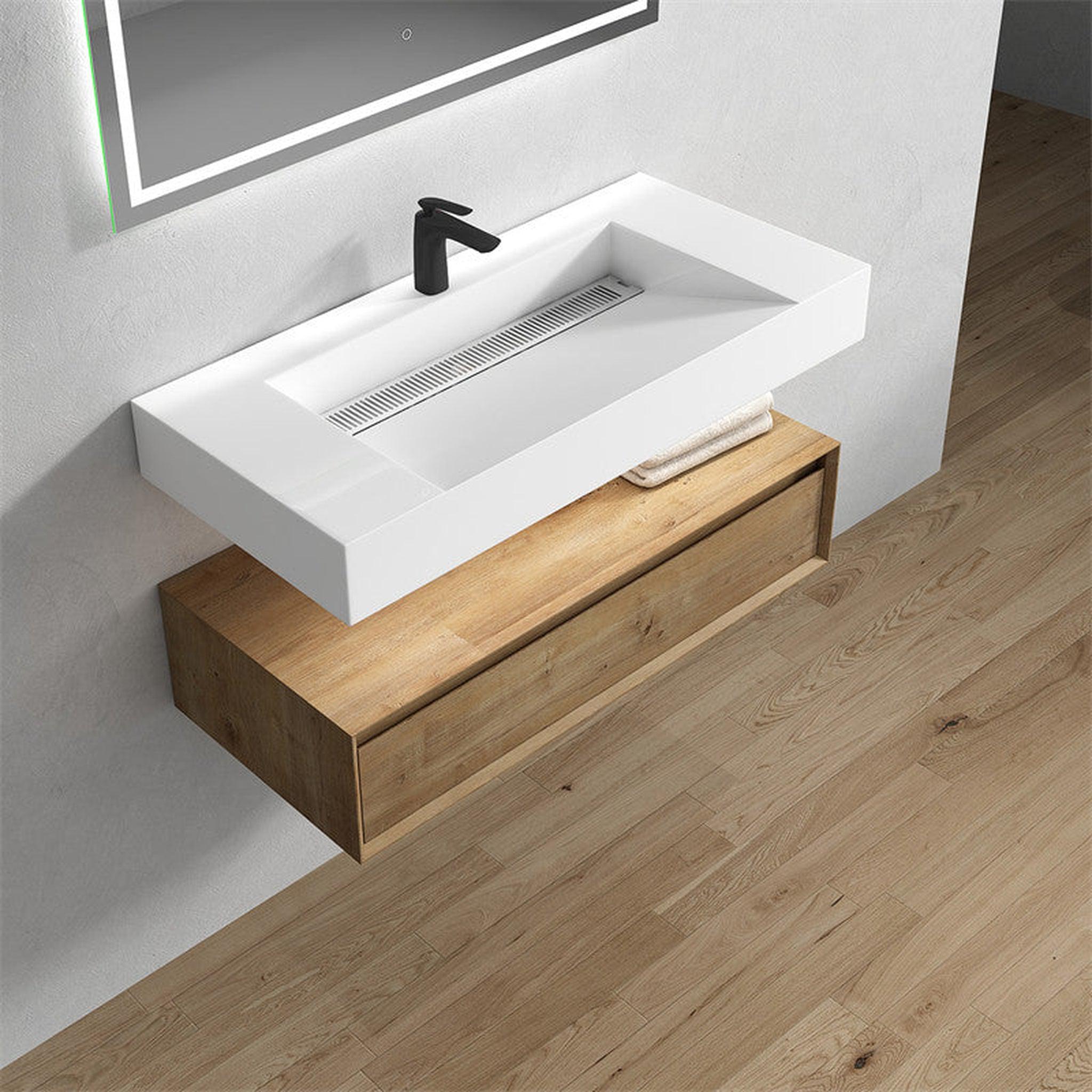 Moreno Bath, Moreno Bath ALYSA 42" White Oak Floating Vanity With Single Reinforced White Acrylic Sink