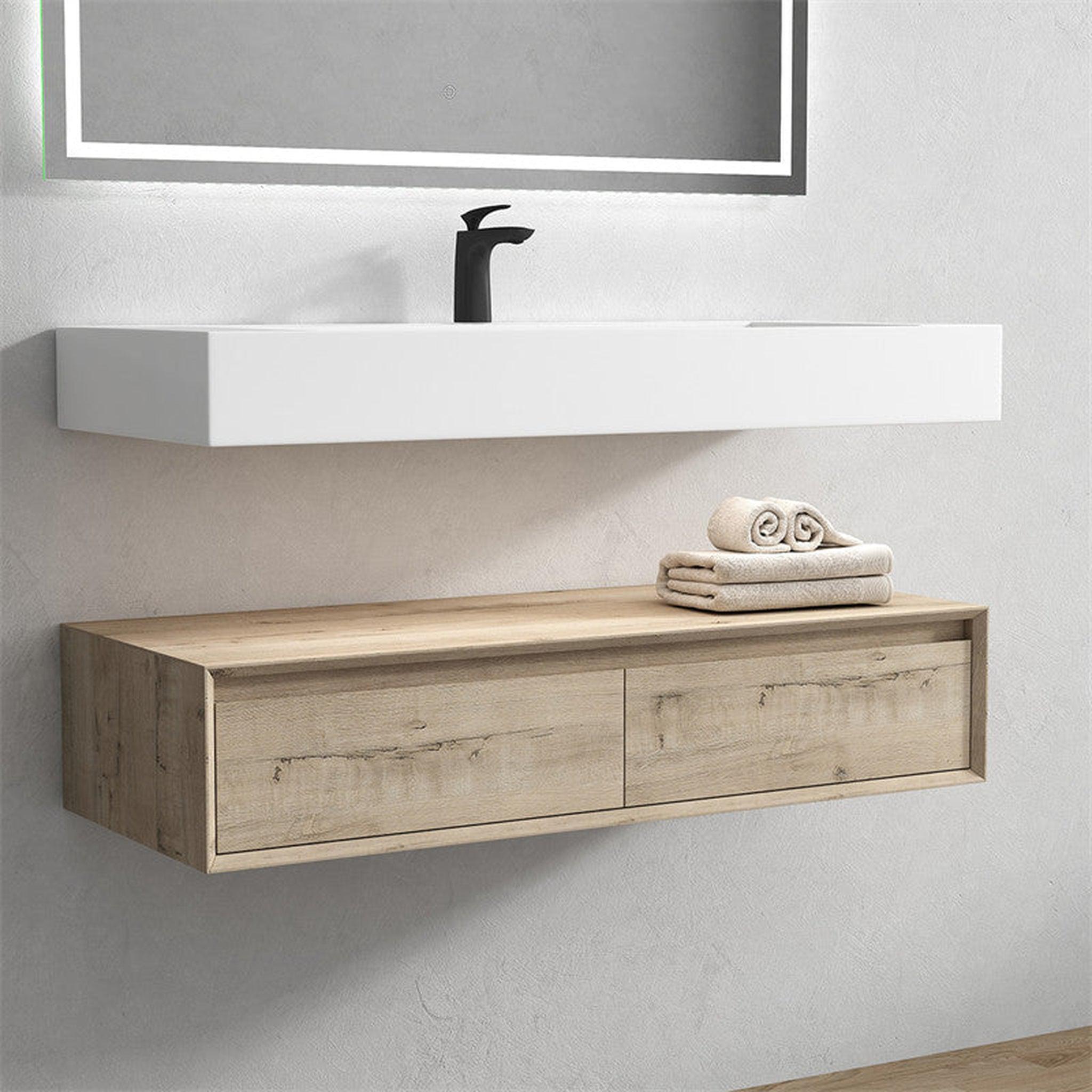 Moreno Bath, Moreno Bath ALYSA 48" Light Oak Floating Vanity With Single Reinforced White Acrylic Sink