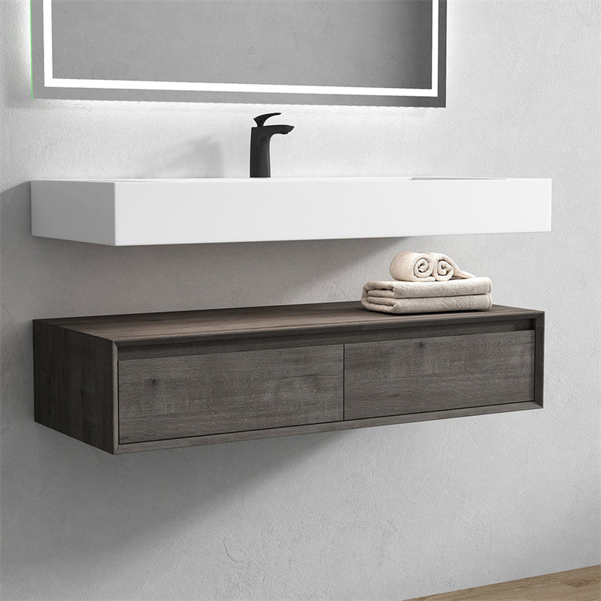 Moreno Bath, Moreno Bath ALYSA 48" Smoke Oak Floating Vanity With Single Reinforced White Acrylic Sink