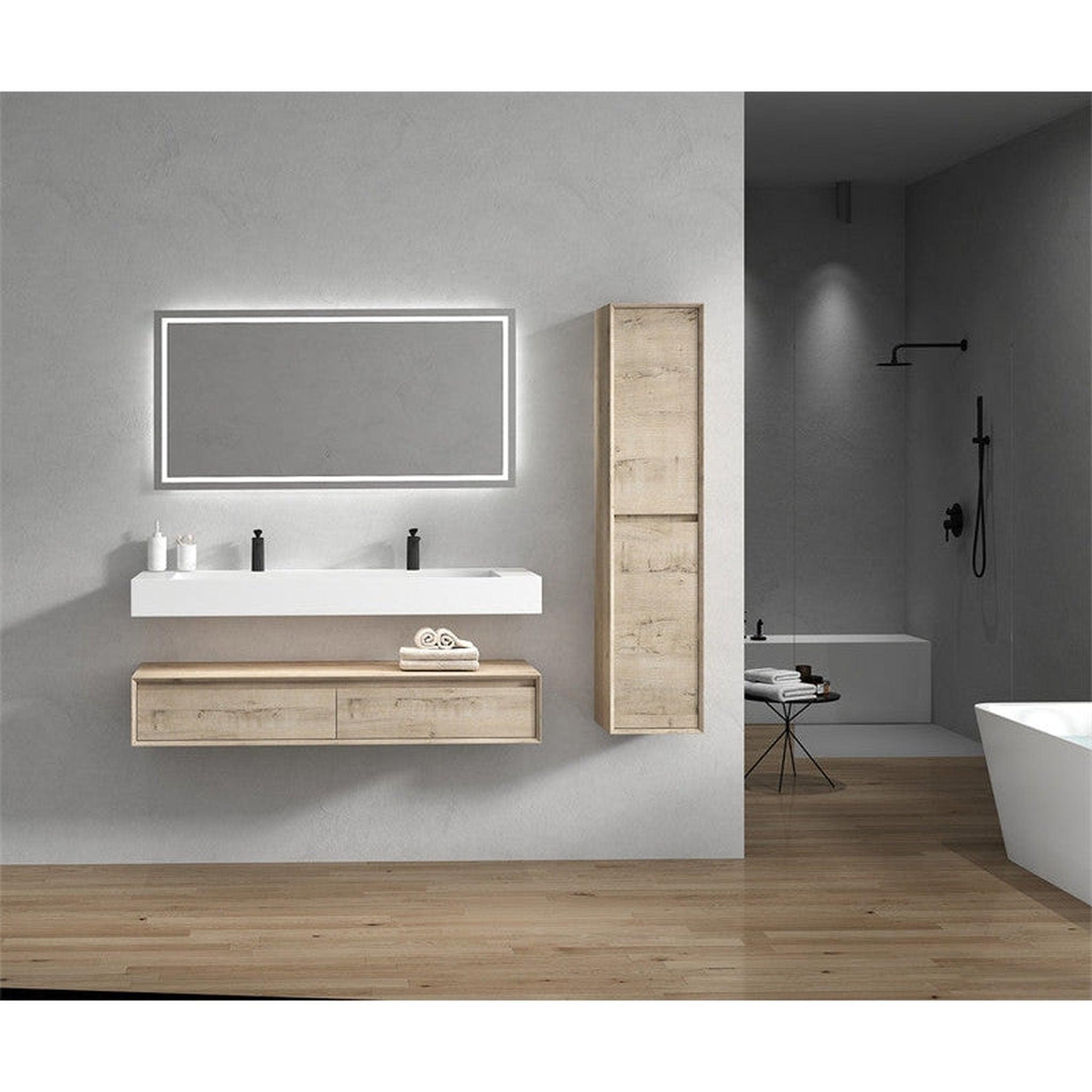 Moreno Bath, Moreno Bath ALYSA 60" Light Oak Floating Vanity With Double Faucet Holes and Reinforced White Acrylic Sink