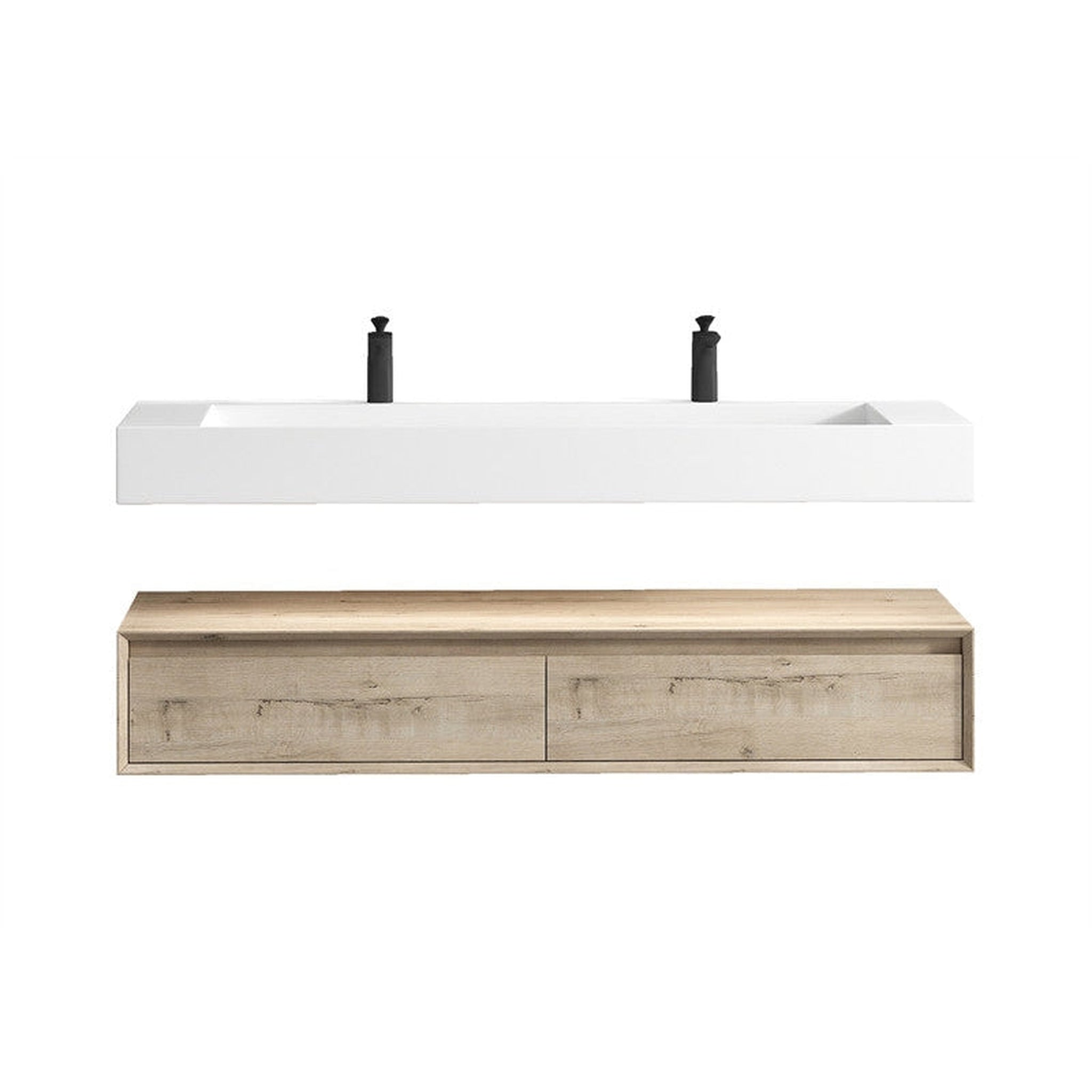 Moreno Bath, Moreno Bath ALYSA 60" Light Oak Floating Vanity With Double Faucet Holes and Reinforced White Acrylic Sink