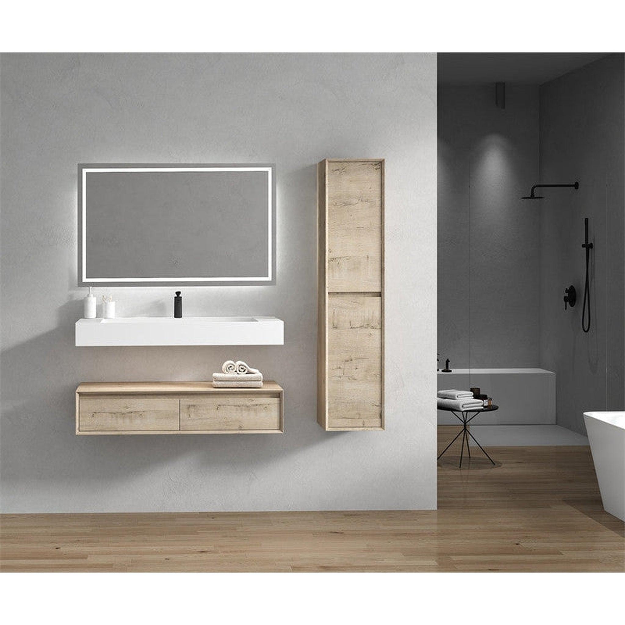 Moreno Bath, Moreno Bath ALYSA 60" Light Oak Floating Vanity With Single Faucet Hole and Reinforced White Acrylic Sink