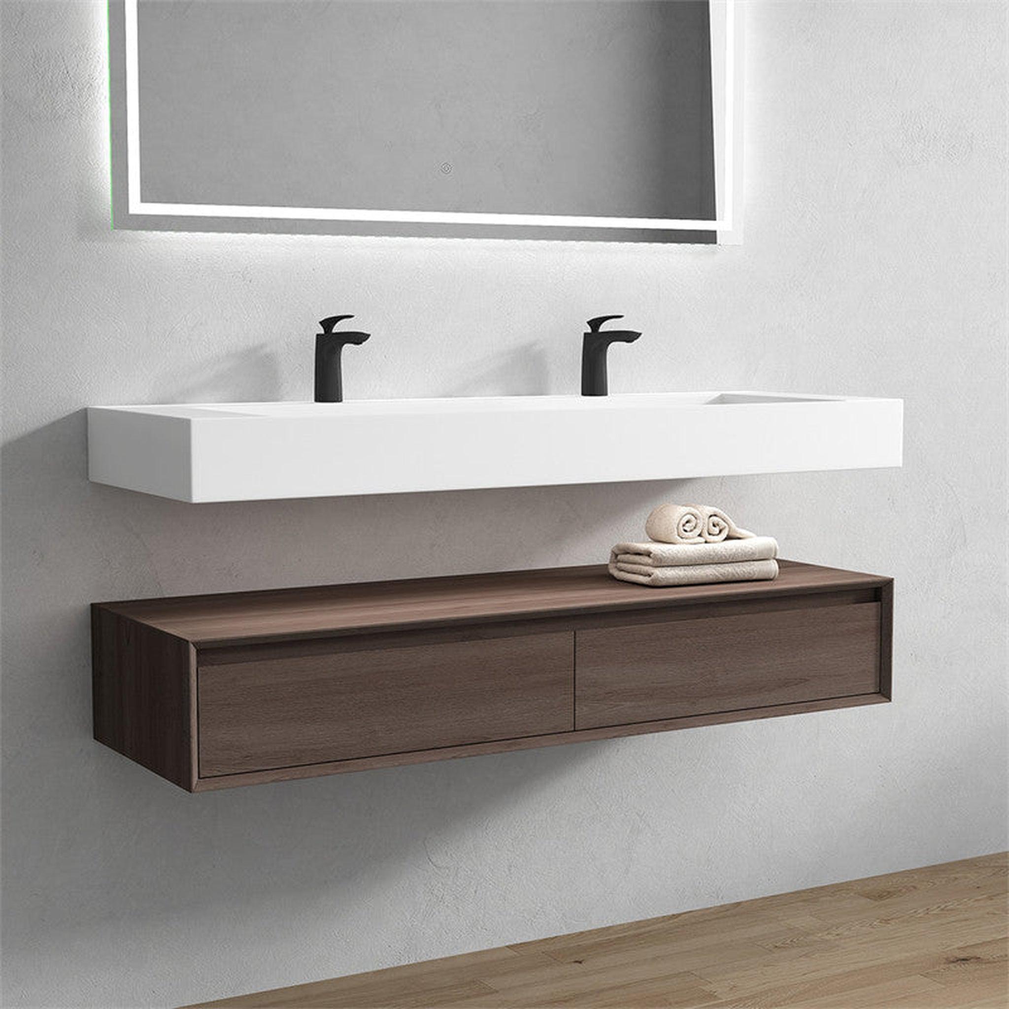 Moreno Bath, Moreno Bath ALYSA 60" Red Oak Floating Vanity With Double Faucet Holes and Reinforced White Acrylic Sink