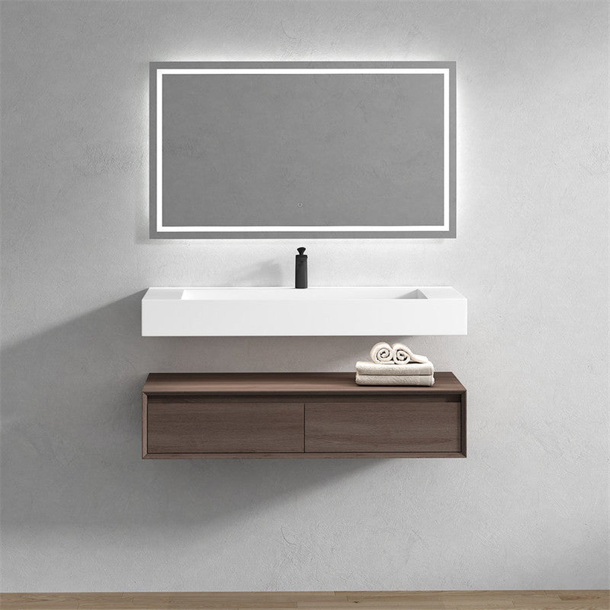 Moreno Bath, Moreno Bath ALYSA 60" Red Oak Floating Vanity With Single Faucet Hole and Reinforced White Acrylic Sink