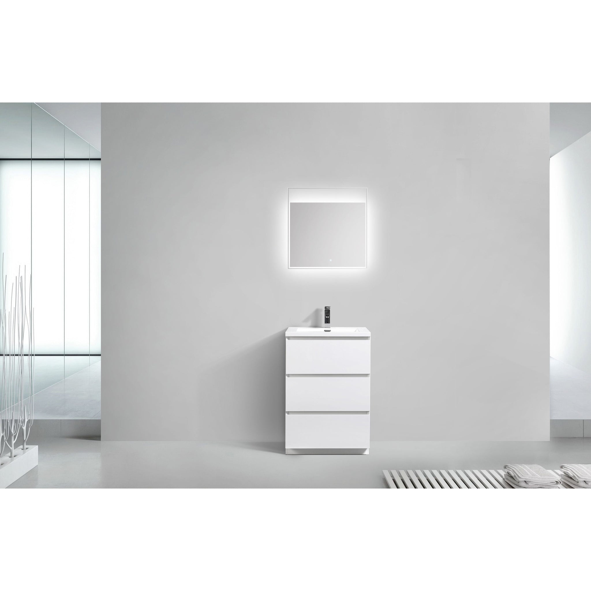 Moreno Bath, Moreno Bath Angeles 24" High Gloss White Freestanding Vanity With Single Reinforced White Acrylic Sink