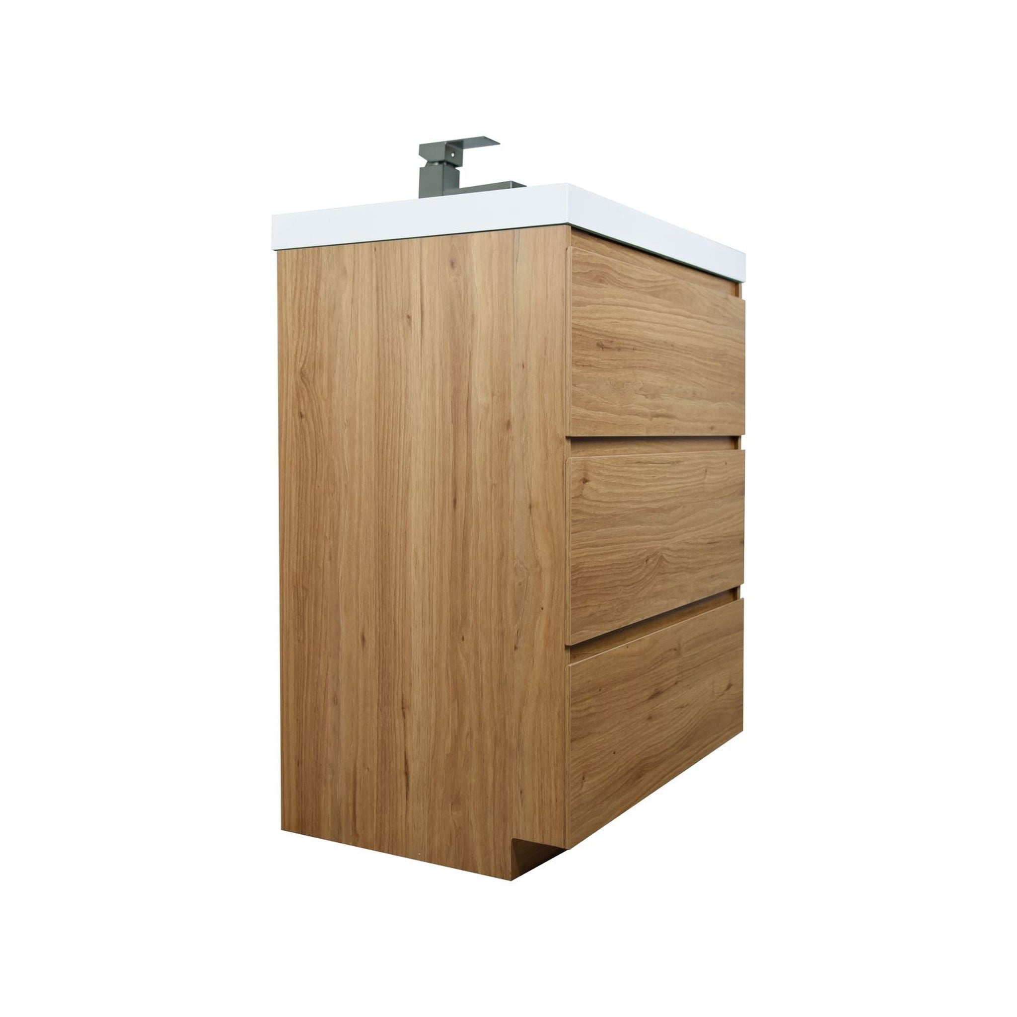 Moreno Bath, Moreno Bath Angeles 24" Nature Oak Freestanding Vanity With Single Reinforced White Acrylic Sink