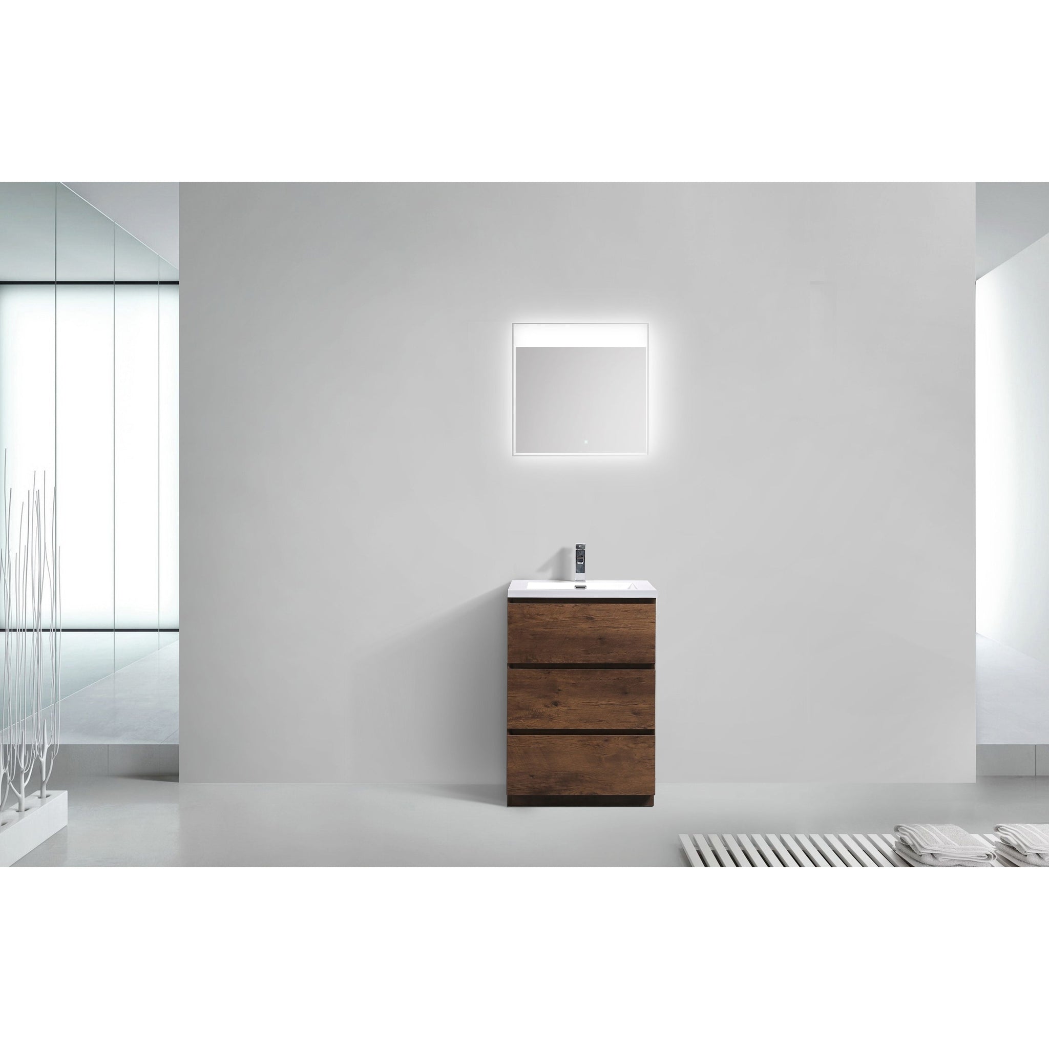 Moreno Bath, Moreno Bath Angeles 24" Rosewood Freestanding Vanity With Single Reinforced White Acrylic Sink