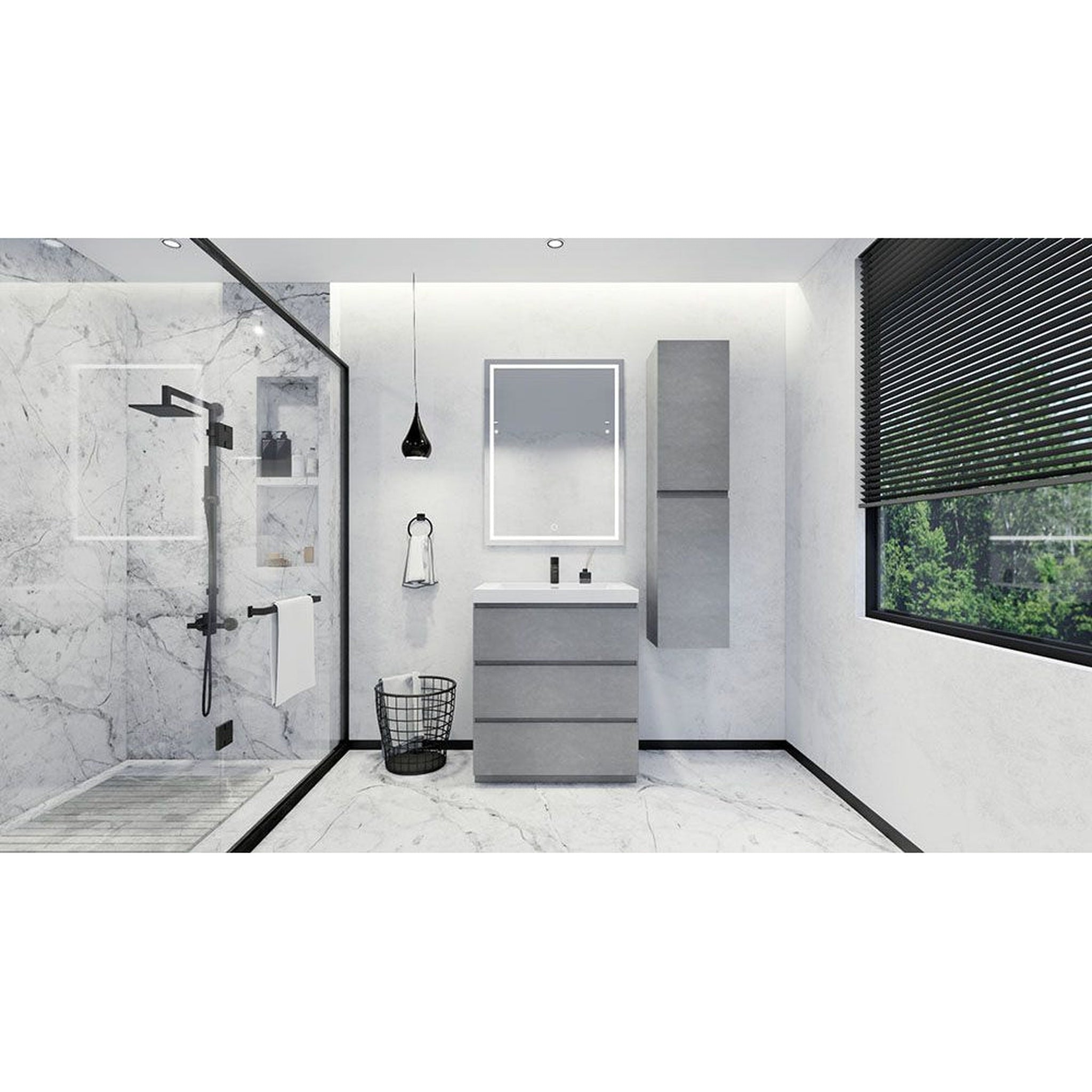 Moreno Bath, Moreno Bath Angeles 30" Cement Gray Freestanding Vanity With Single Reinforced White Acrylic Sink