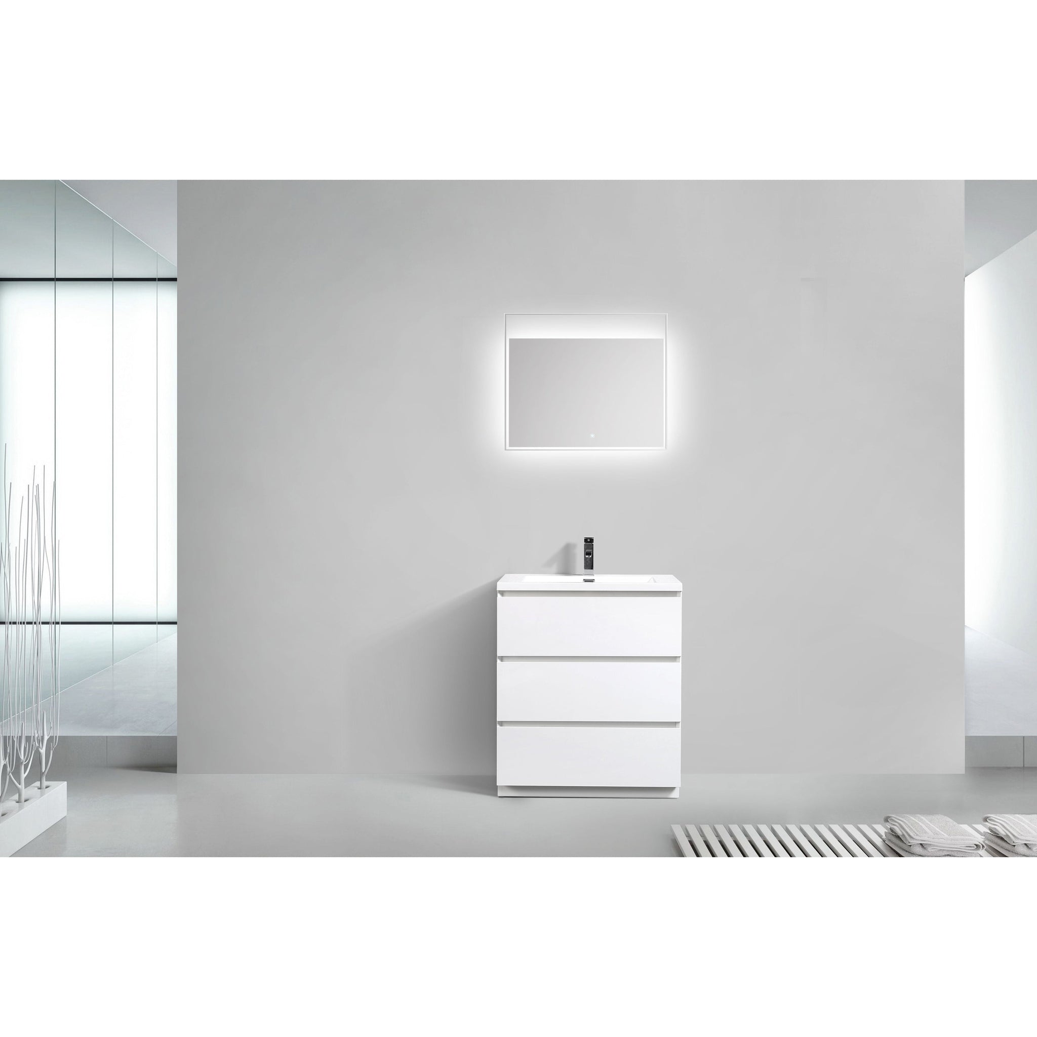 Moreno Bath, Moreno Bath Angeles 30" High Gloss White Freestanding Vanity With Single Reinforced White Acrylic Sink