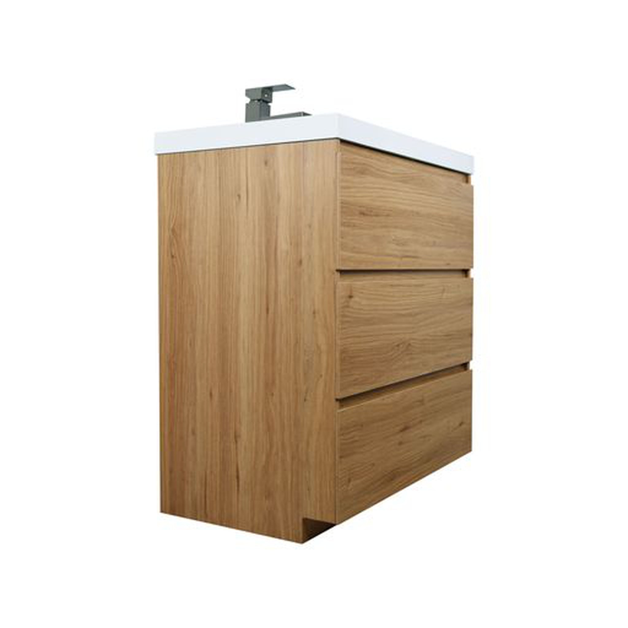 Moreno Bath, Moreno Bath Angeles 30" Nature Oak Freestanding Vanity With Single Reinforced White Acrylic Sink