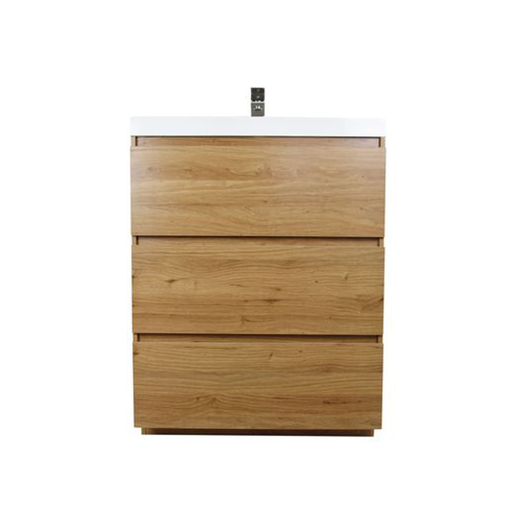 Moreno Bath, Moreno Bath Angeles 30" Nature Oak Freestanding Vanity With Single Reinforced White Acrylic Sink