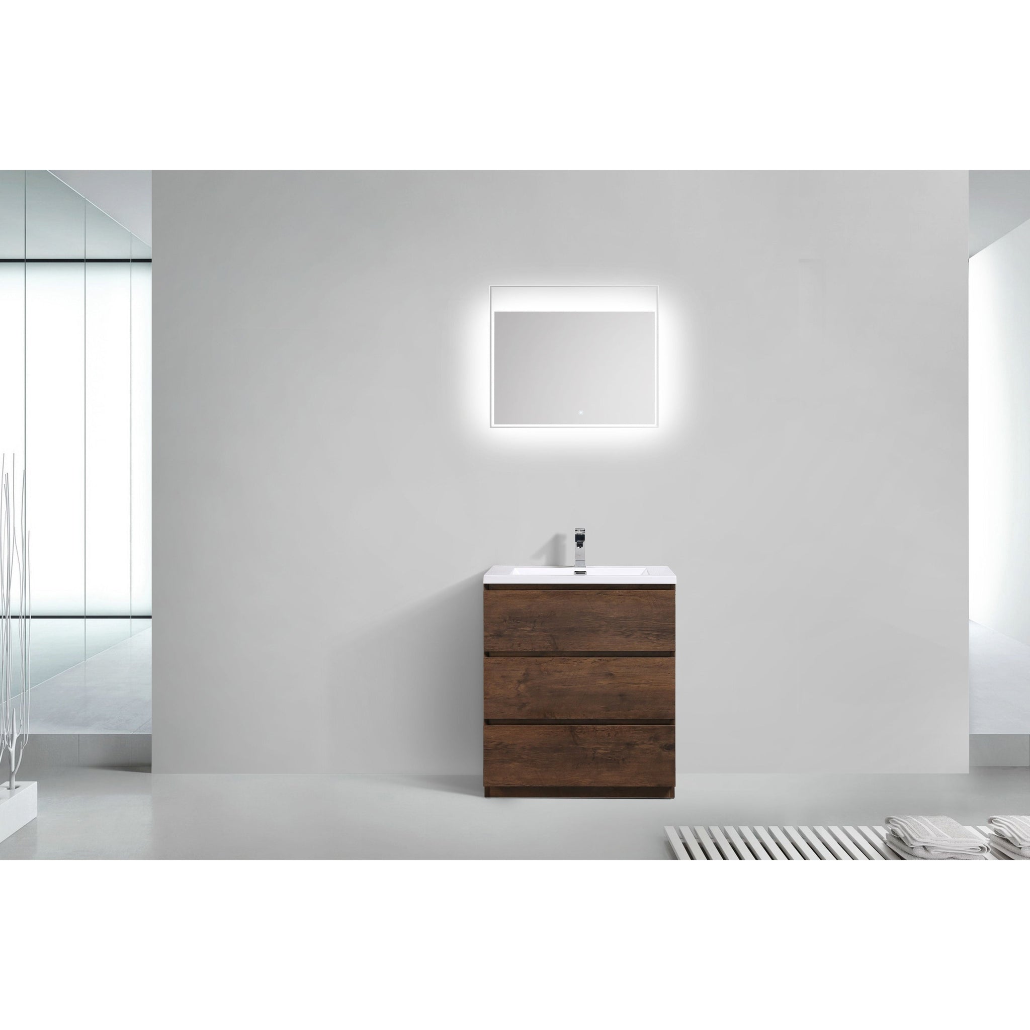 Moreno Bath, Moreno Bath Angeles 30" Rosewood Freestanding Vanity With Single Reinforced White Acrylic Sink