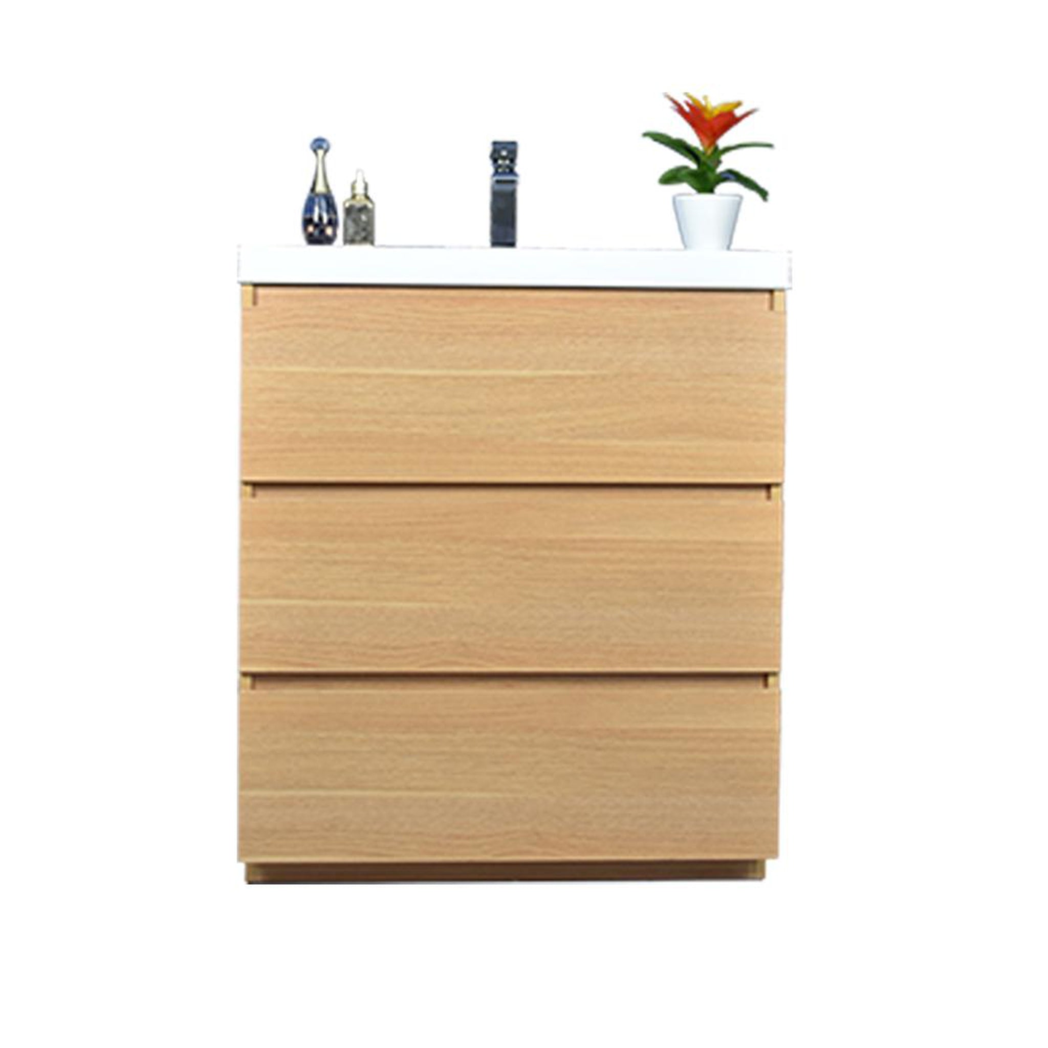 Moreno Bath, Moreno Bath Angeles 30" White Oak Freestanding Vanity With Single Reinforced White Acrylic Sink