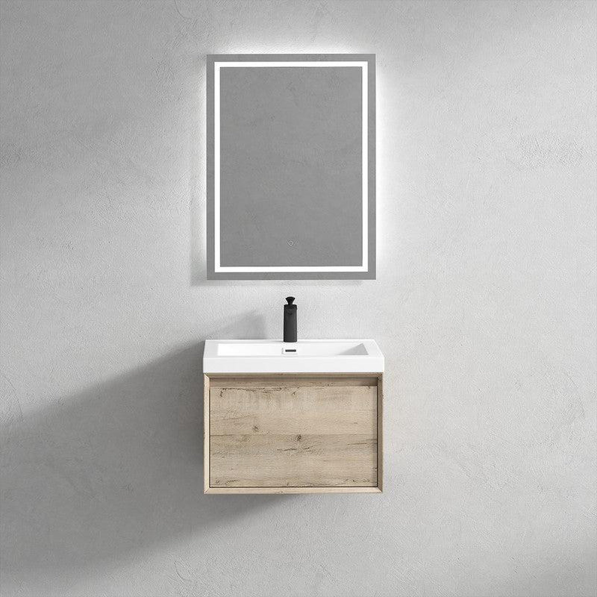 Moreno Bath, Moreno Bath BELLA 24" Light Oak Wall-Mounted Vanity With Single Reinforced White Acrylic Sink