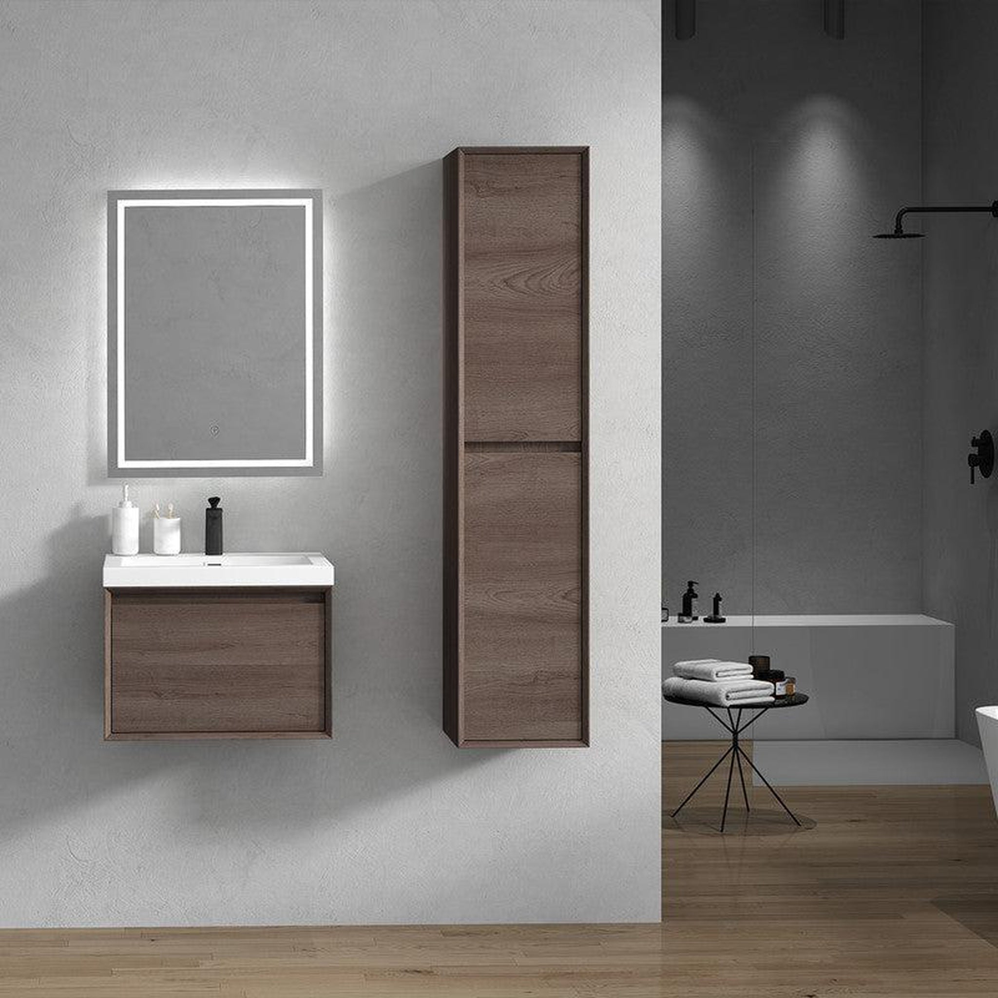 Moreno Bath, Moreno Bath BELLA 24" Red Oak Wall-Mounted Vanity With Single Reinforced White Acrylic Sink