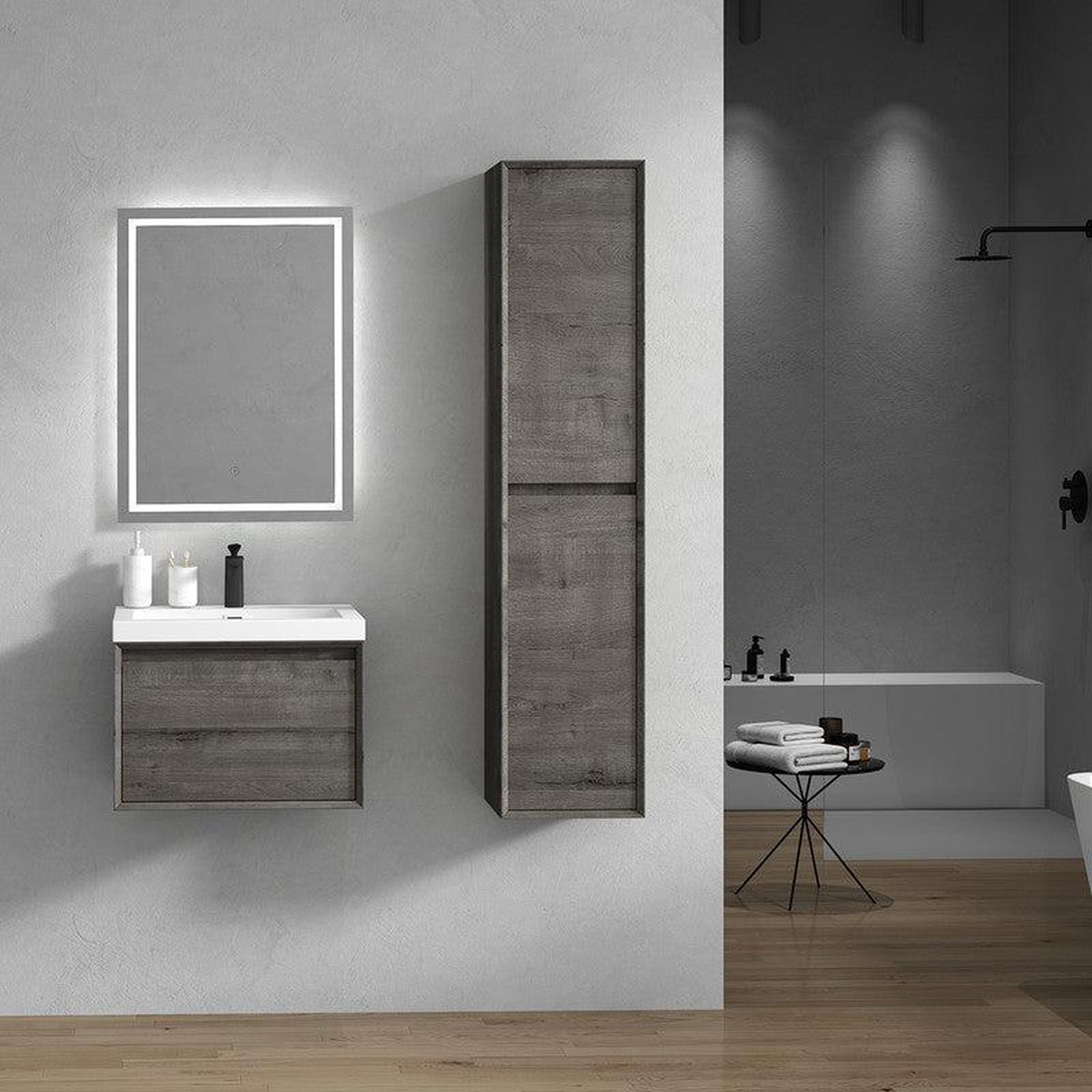 Moreno Bath, Moreno Bath BELLA 24" Smoke Oak Wall-Mounted Vanity With Single Reinforced White Acrylic Sink