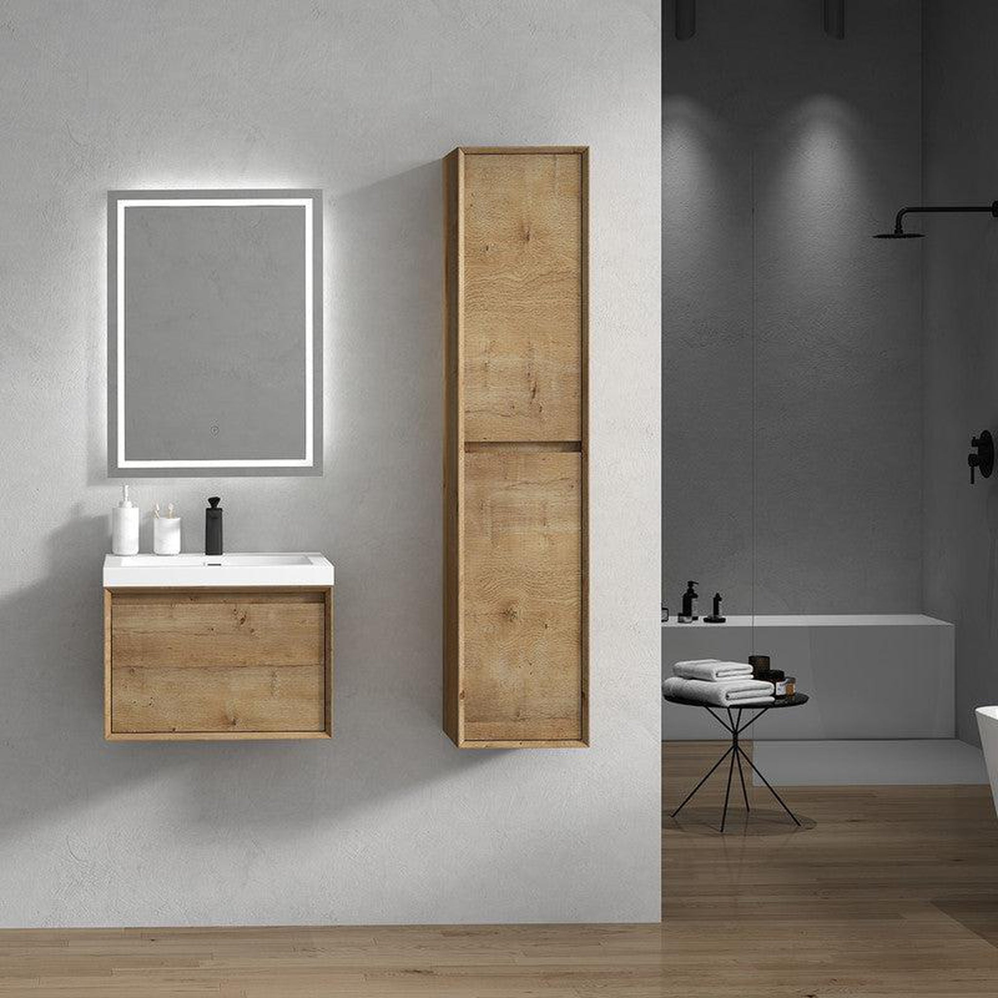 Moreno Bath, Moreno Bath BELLA 24" White Oak Wall-Mounted Vanity With Single Reinforced White Acrylic Sink