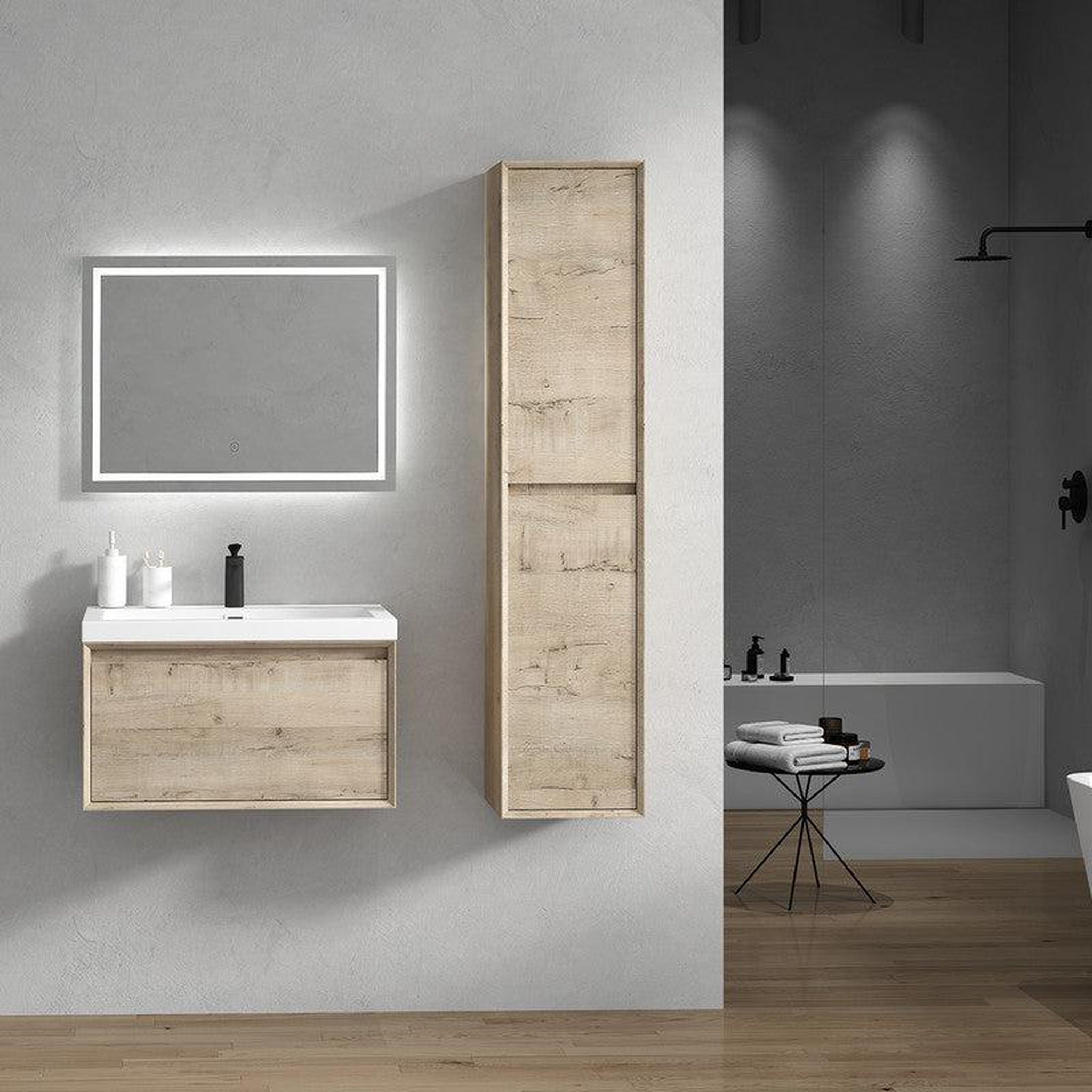 Moreno Bath, Moreno Bath BELLA 30" Light Oak Wall-Mounted Vanity With Single Reinforced White Acrylic Sink