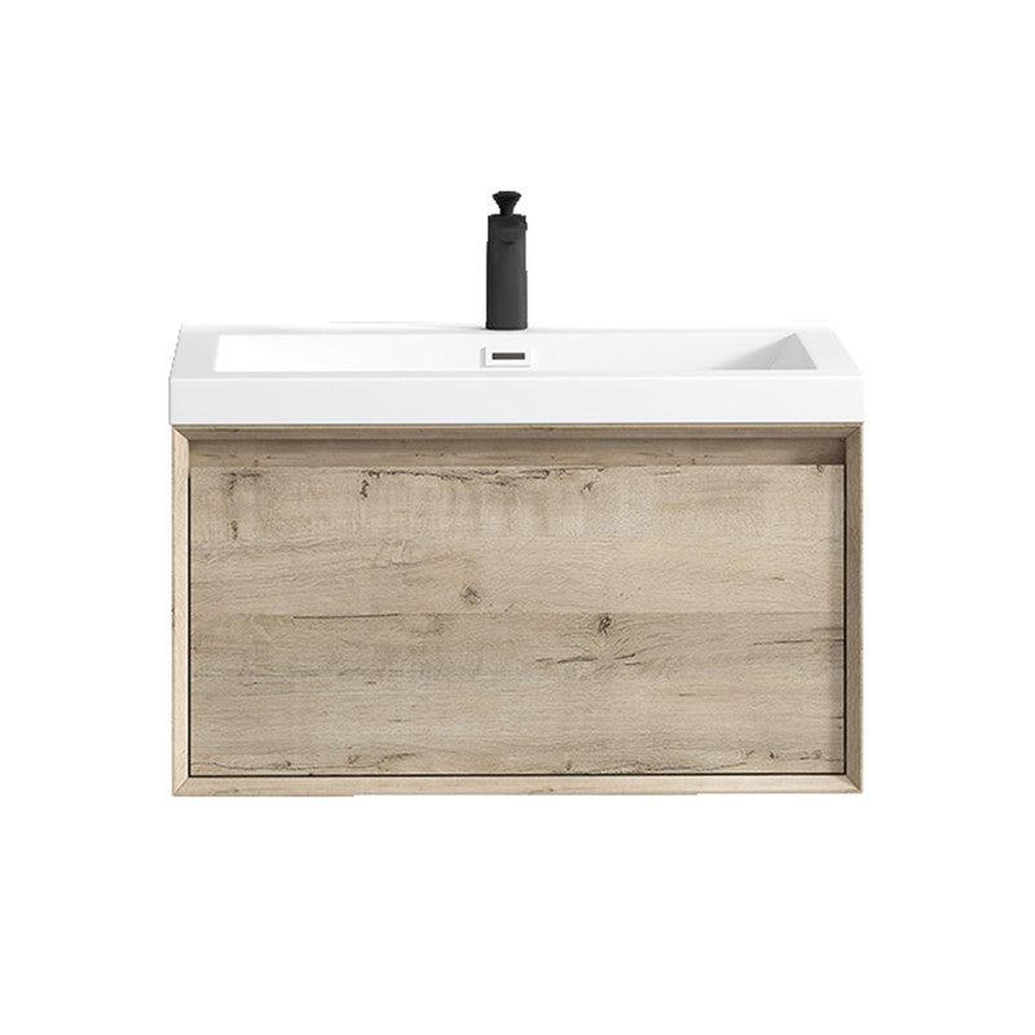 Moreno Bath, Moreno Bath BELLA 30" Light Oak Wall-Mounted Vanity With Single Reinforced White Acrylic Sink